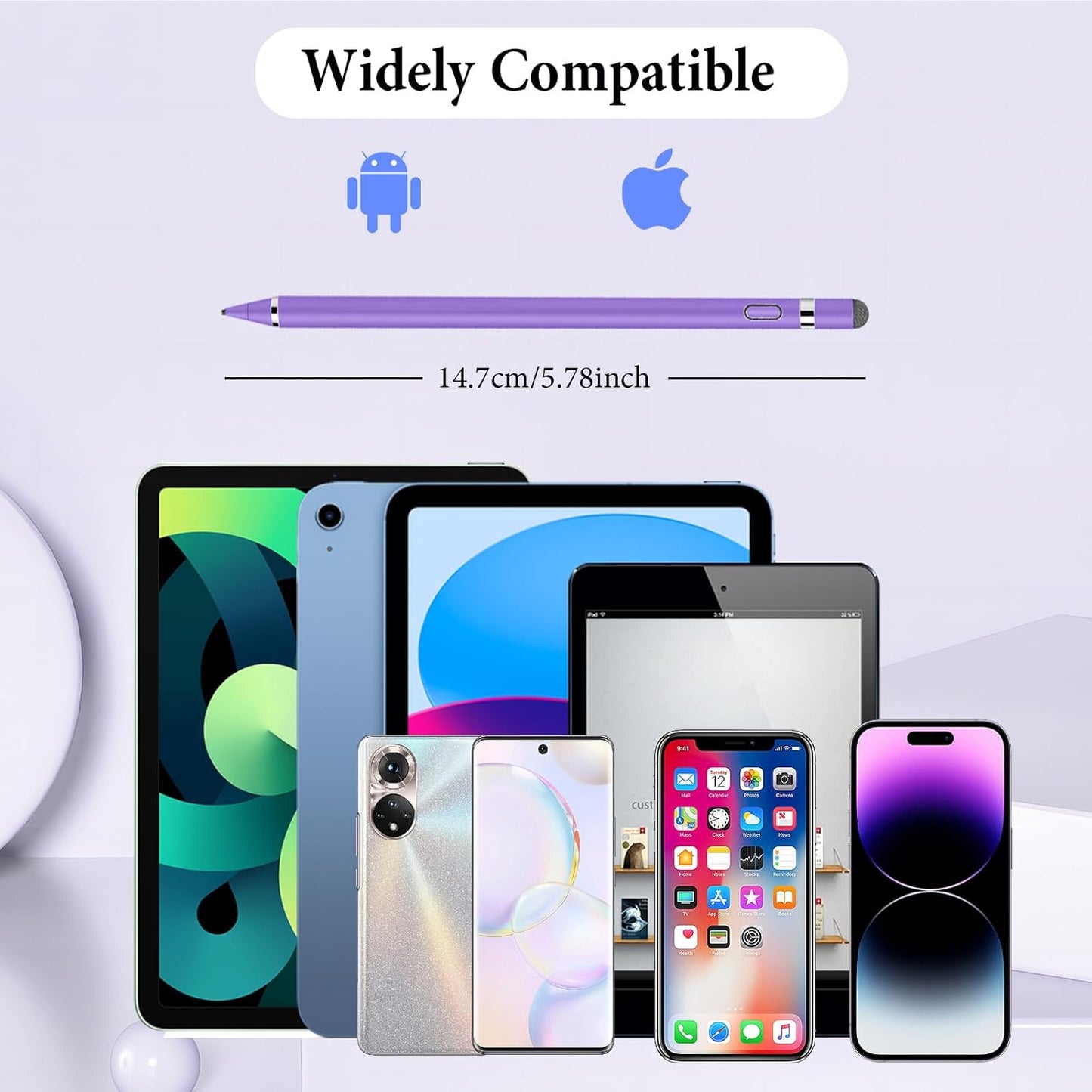 Stylus Pen for Touchscreen, Kenkor Rechargeable Digital Fine Point Active Tablet Pencil, Stylus Pen for iPhone/Android/Apple iPad Pro/Air/Mini/Samsung/Cellphone/Tablet Drawing & Writing - Purple