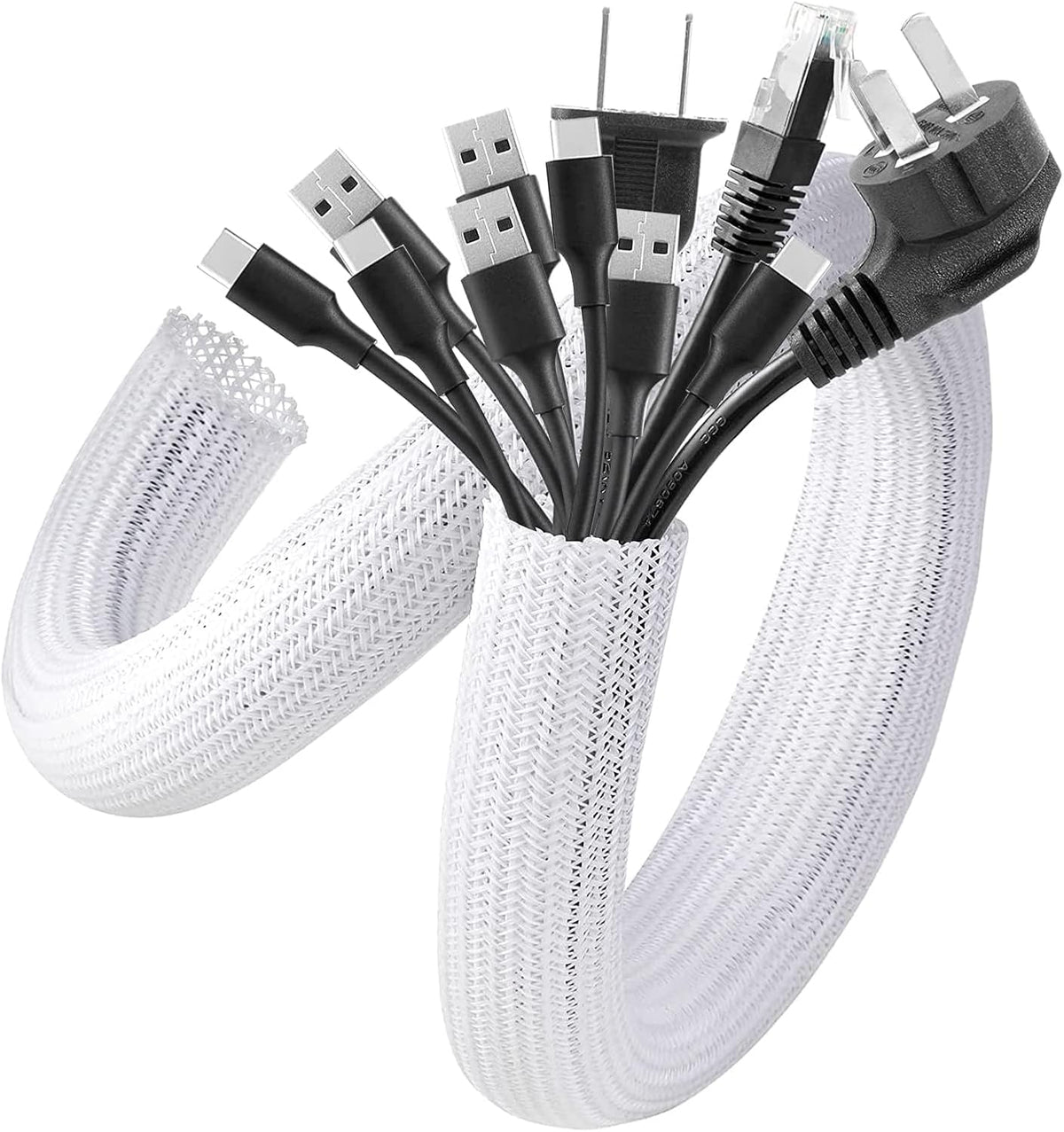 AGPTEK Cable Management Sleeve, 2 Pack 5ft - 1.6 inch Cord Hider, White