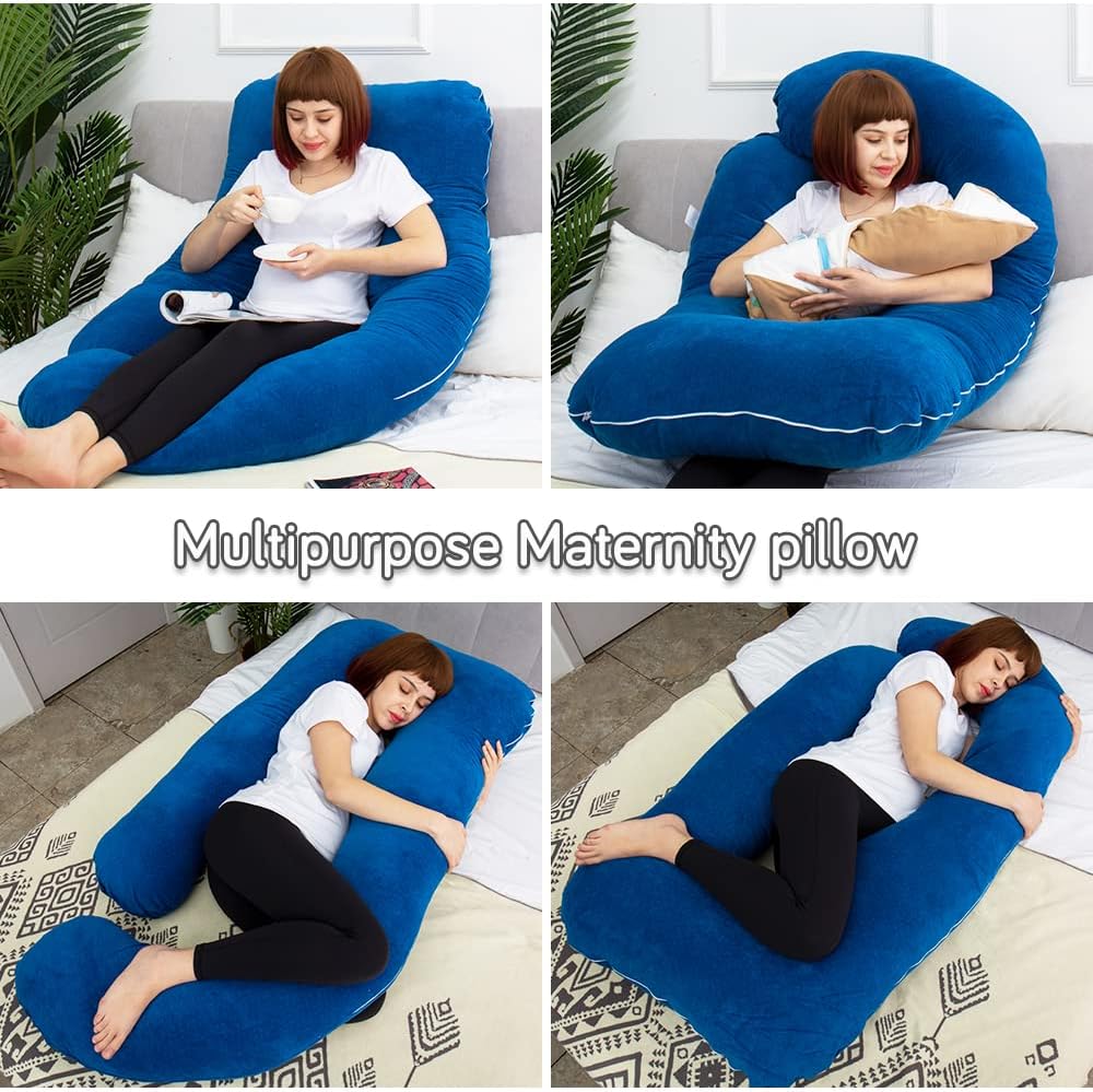 60 Inch Pregnancy Pillows for Sleeping, Extra Large U Shaped Body Pillow, Pregnancy Pillow, Maternity Pillow for Pregnant Women with Velour Cover (Blue)