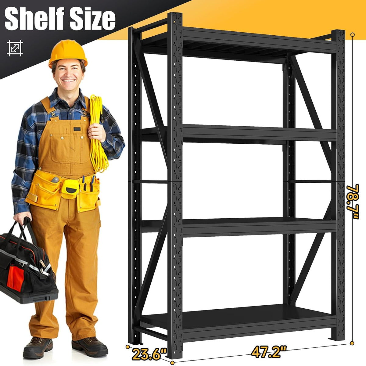 4000LBS Garage Shelving Heavy Duty Black, 48W x24D x79H