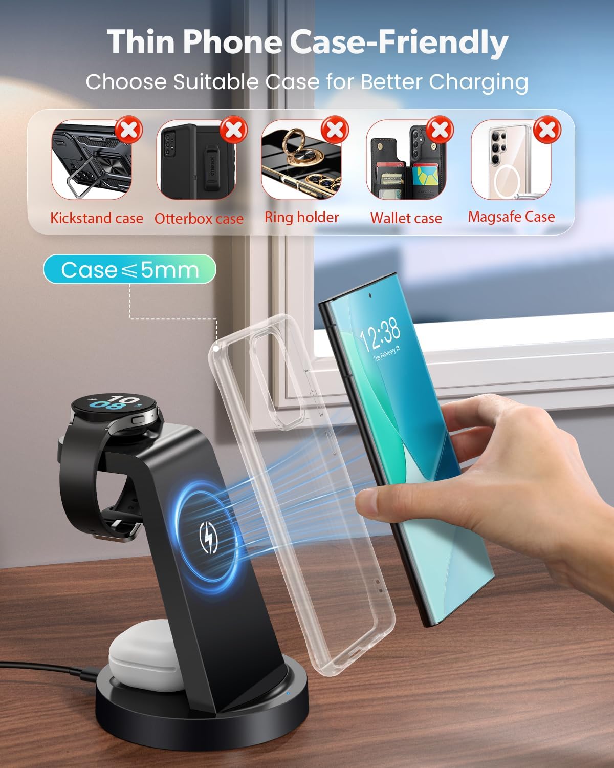 Wireless Charger for Samsung: 3 in 1 Wireless Charging Station for Samsung Galaxy Watch 8 7 6 5 4 3 Pro Classic Galaxy Buds - Charger Dock Stand for S26 S25 S24 Ultra S23 S22 S21 Note Z Fold Android