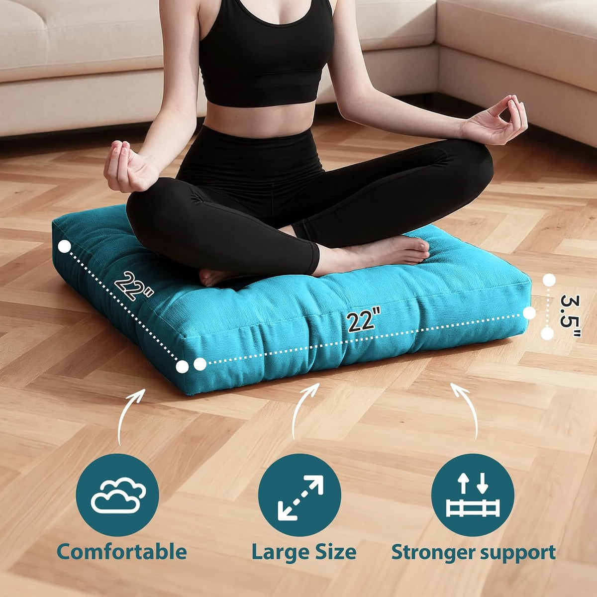 Tiita 22 Inch Square Floor Cushions, Floor Pillow for Sitting, Blue