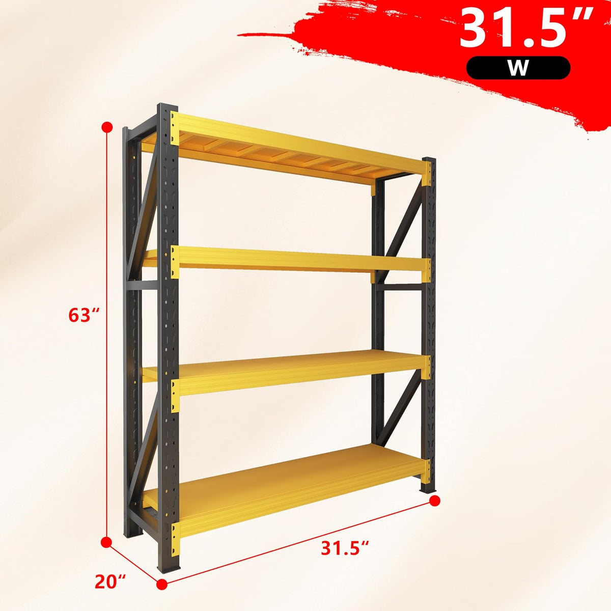 32W x 20D x 63H Garage Shelving Heavy Duty Yellow+Black