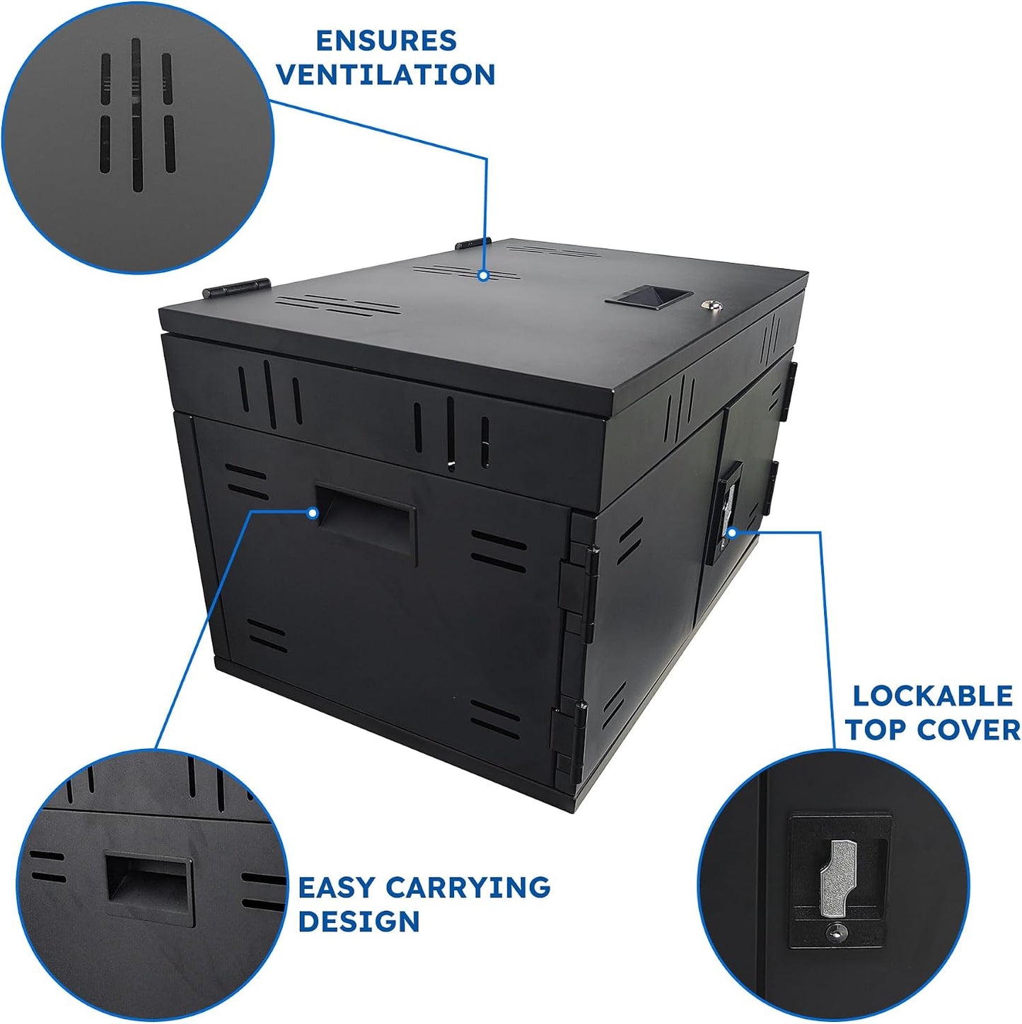 12 Device Charging Station for Laptops & Tablets, Portable Lockable Charging Cabinet Lock Box with Cable Management,Fits 17in Laptop Computers Chromebooks, for Classroom, Library, and Office(Black)