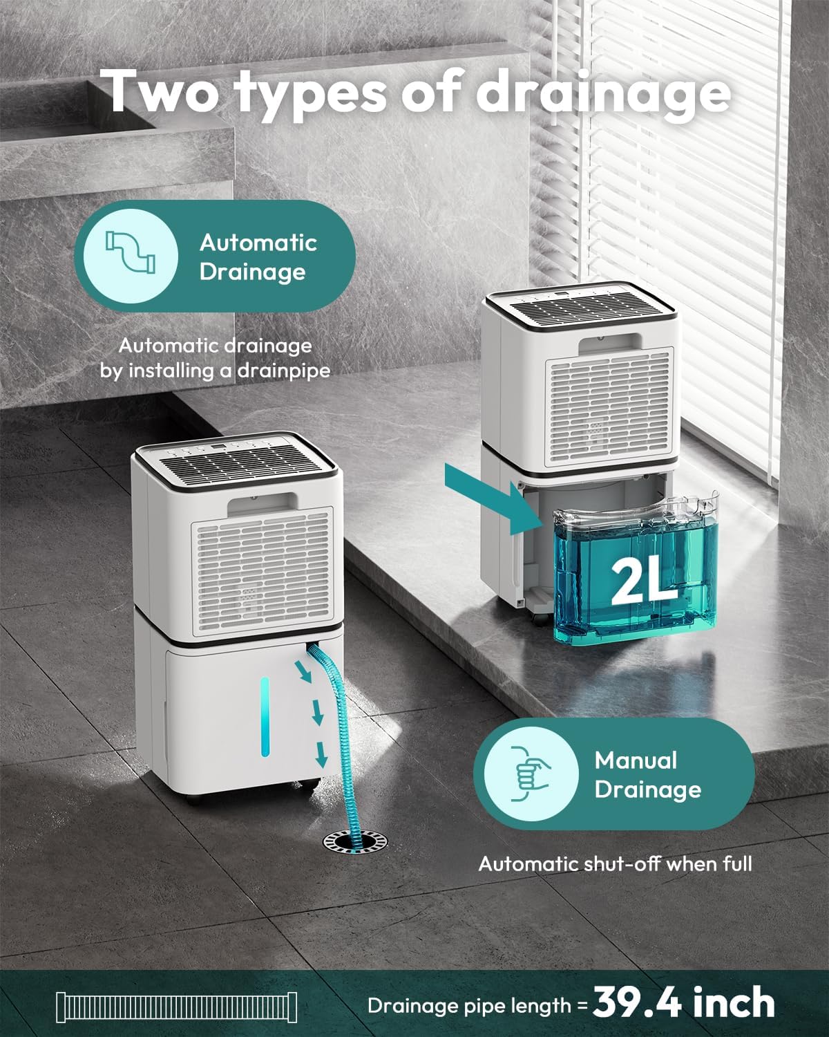 2000 Sq.Ft Dehumidifier for Basement - 36 dB 30 Pints Quiet Dehumidifiers with Drain Hose for Home Bedroom Bathroom Rv 3 Modes with LED Intelligent Humidity Light
