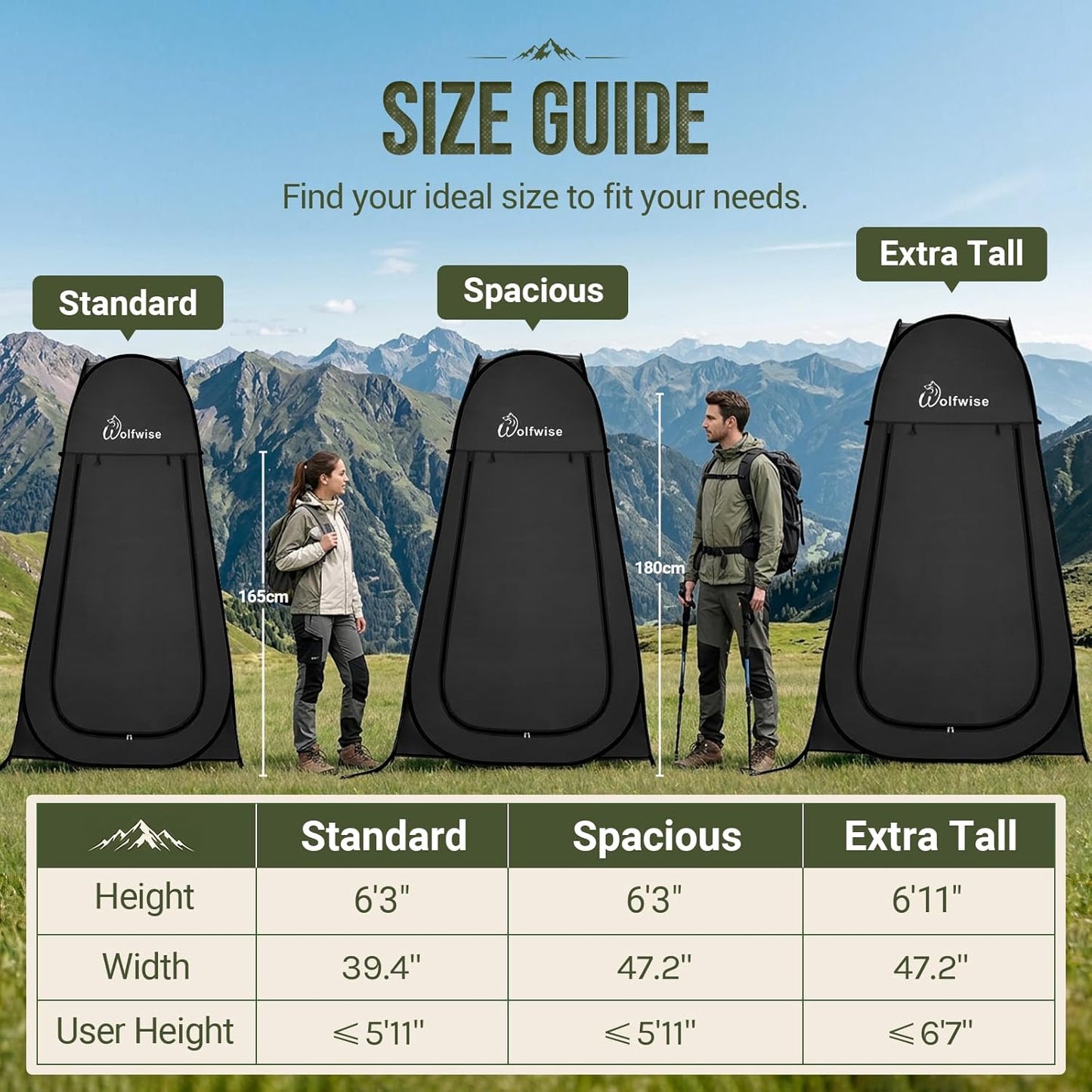Wolfwise Pop Up Shower Tent for Camping Essentials, Portable Instant Changing Tent with Ventilation Window & Carry Bag, Privacy Dressing Room Bathroom Toilet for Beach & Outdoor, Standard, Black