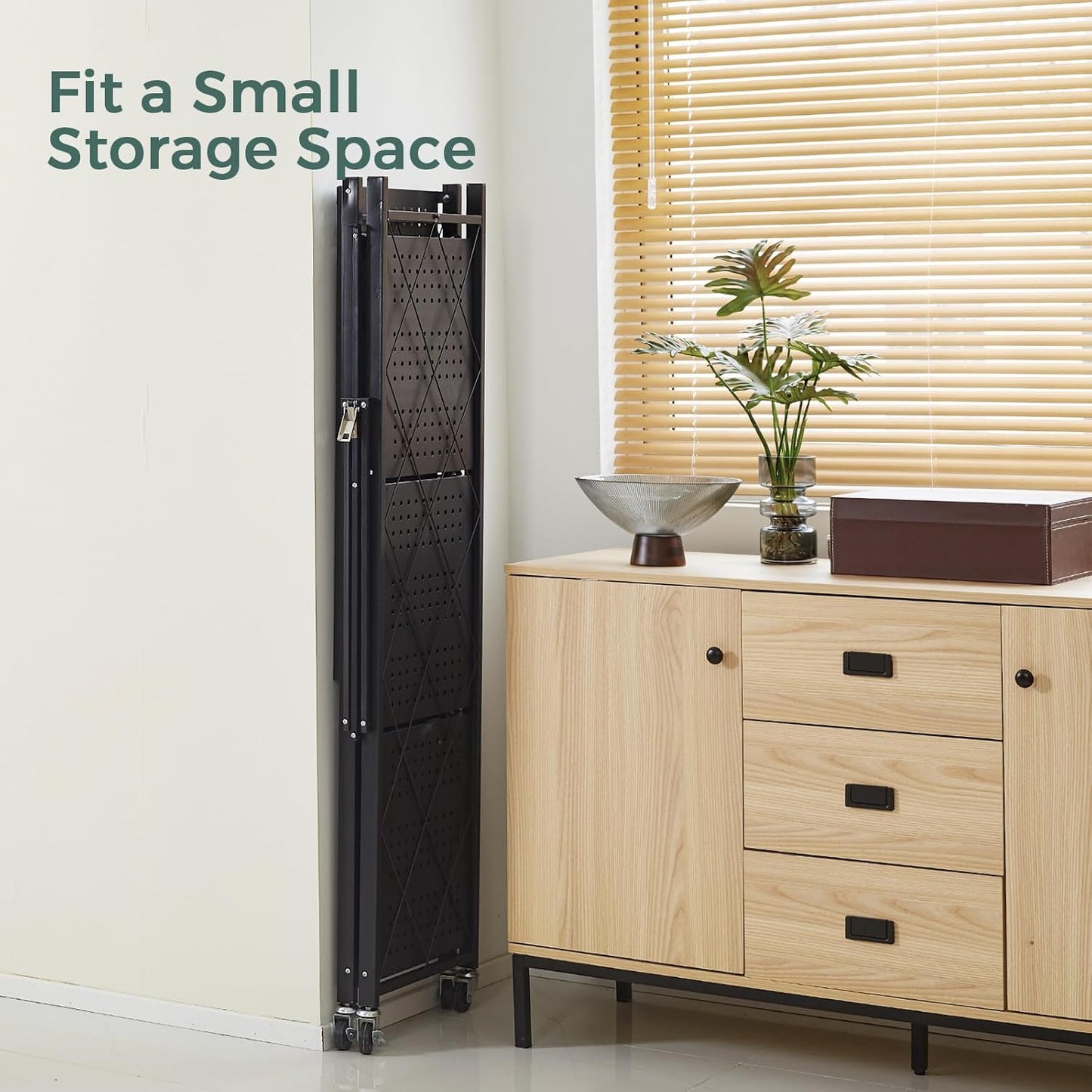 DEANIC 4 Tier Foldable Storage Shelves with Wheels, No Assembly Organizer Rack for Garage Kitchen, Basement, Pantry,Perfect for Craft Shows & Vendor Events(Black)