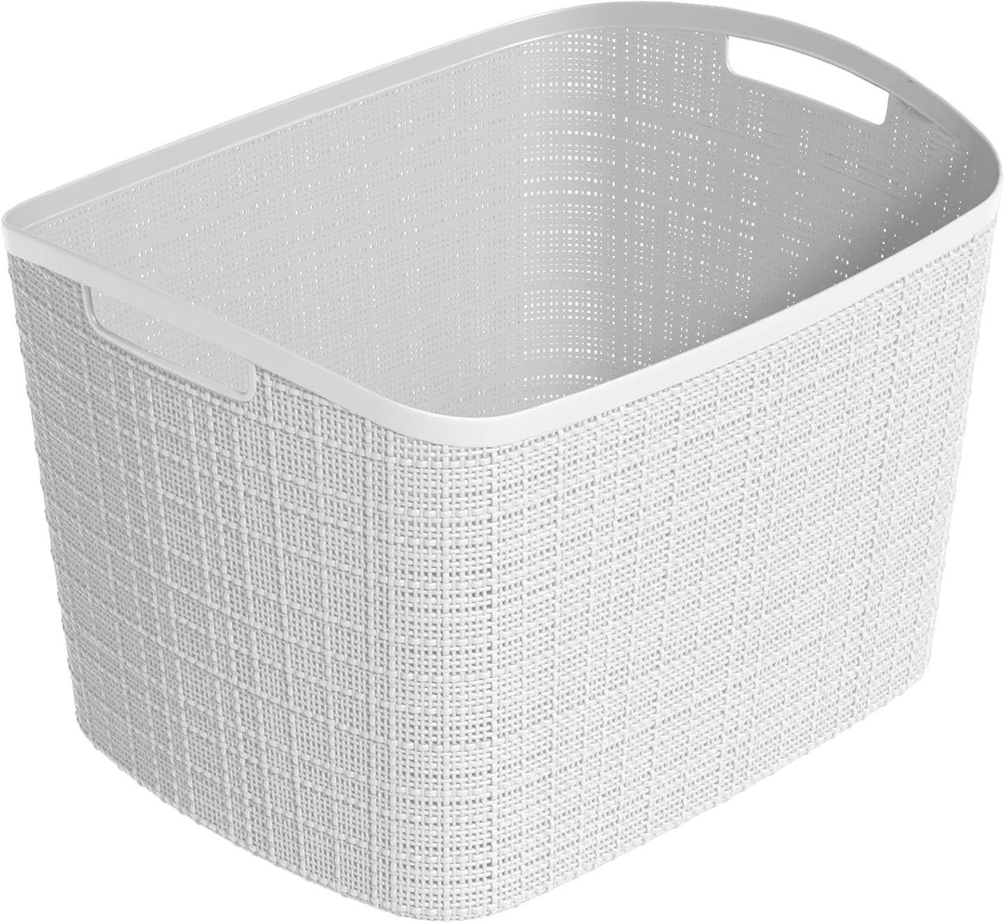 Curver Set of 2 XL 30.5L Jute Decorative Plastic Organization and Storage Baskets - Perfect Bins for Home Office, Closet Shelves, Kitchen Pantry and All Bedroom Essentials, White