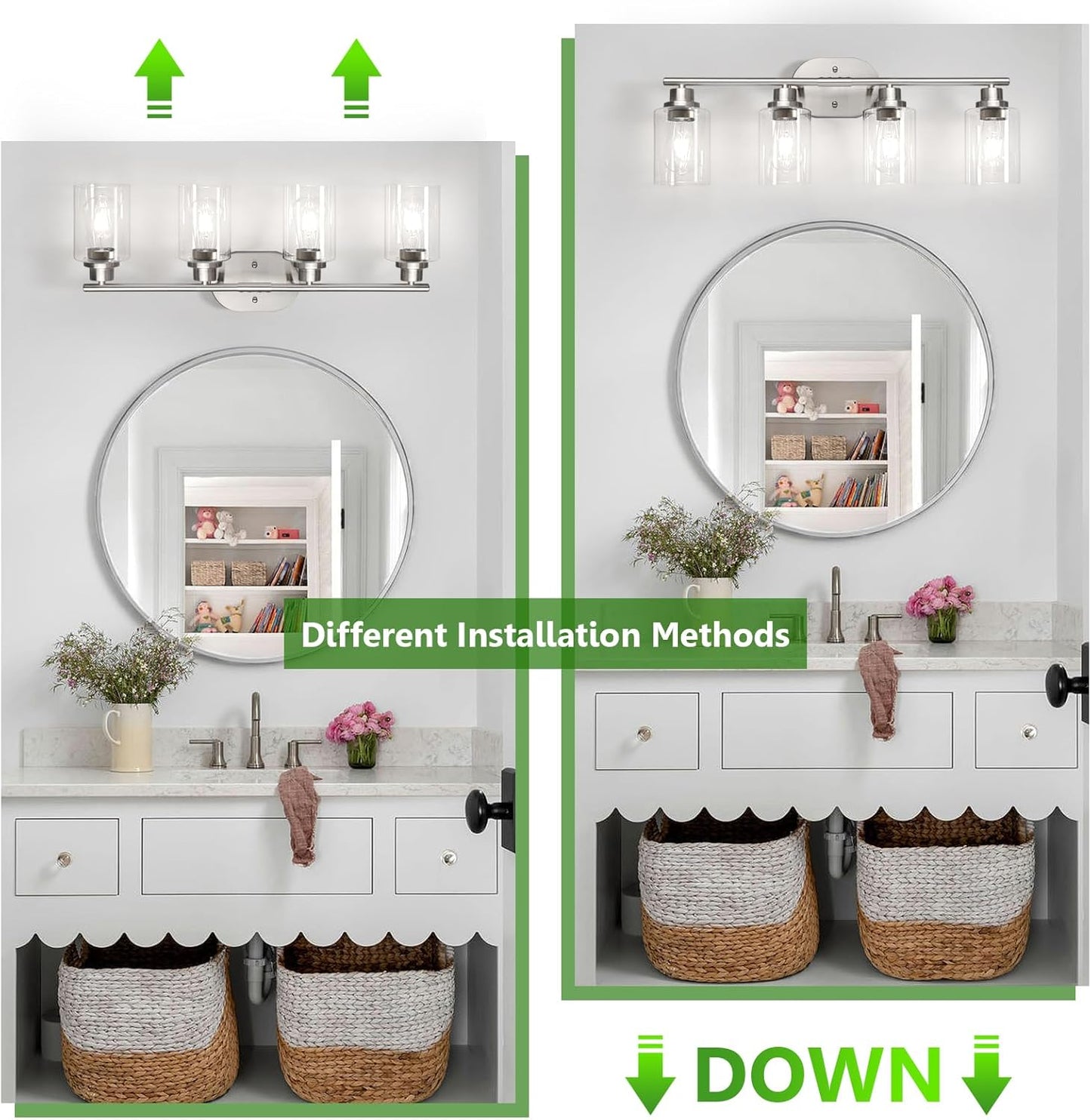 Ascher 4-Light Bathroom Light Fixtures, Modern Vanity Lights with Clear Glass Shade, Brushed Nickel Wall Lamp for Bathroom Mirror Hallway Cabinet Porch