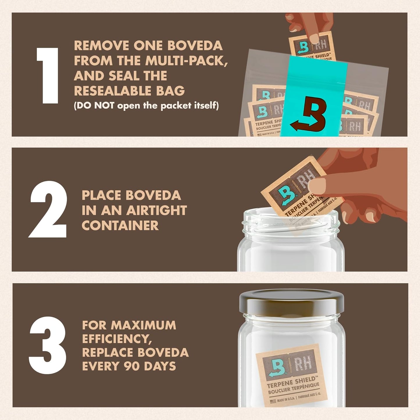 Boveda 62% RH Size 8-10 Pack Two-Way Humidity Control Packs - for Storing 1 oz - Moisture Absorber for Small Storage Containers - Humidifier Packs - Hydration Packets w/Resealable Bag