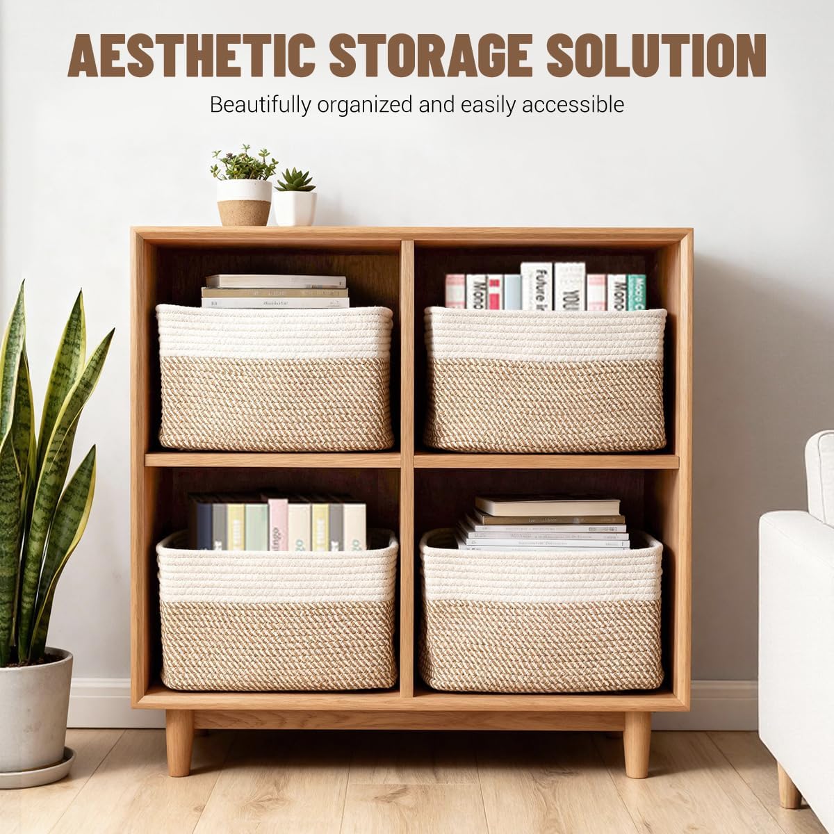 5 Pack Woven Storage Baskets, Decorative Storage Bins for Organizing