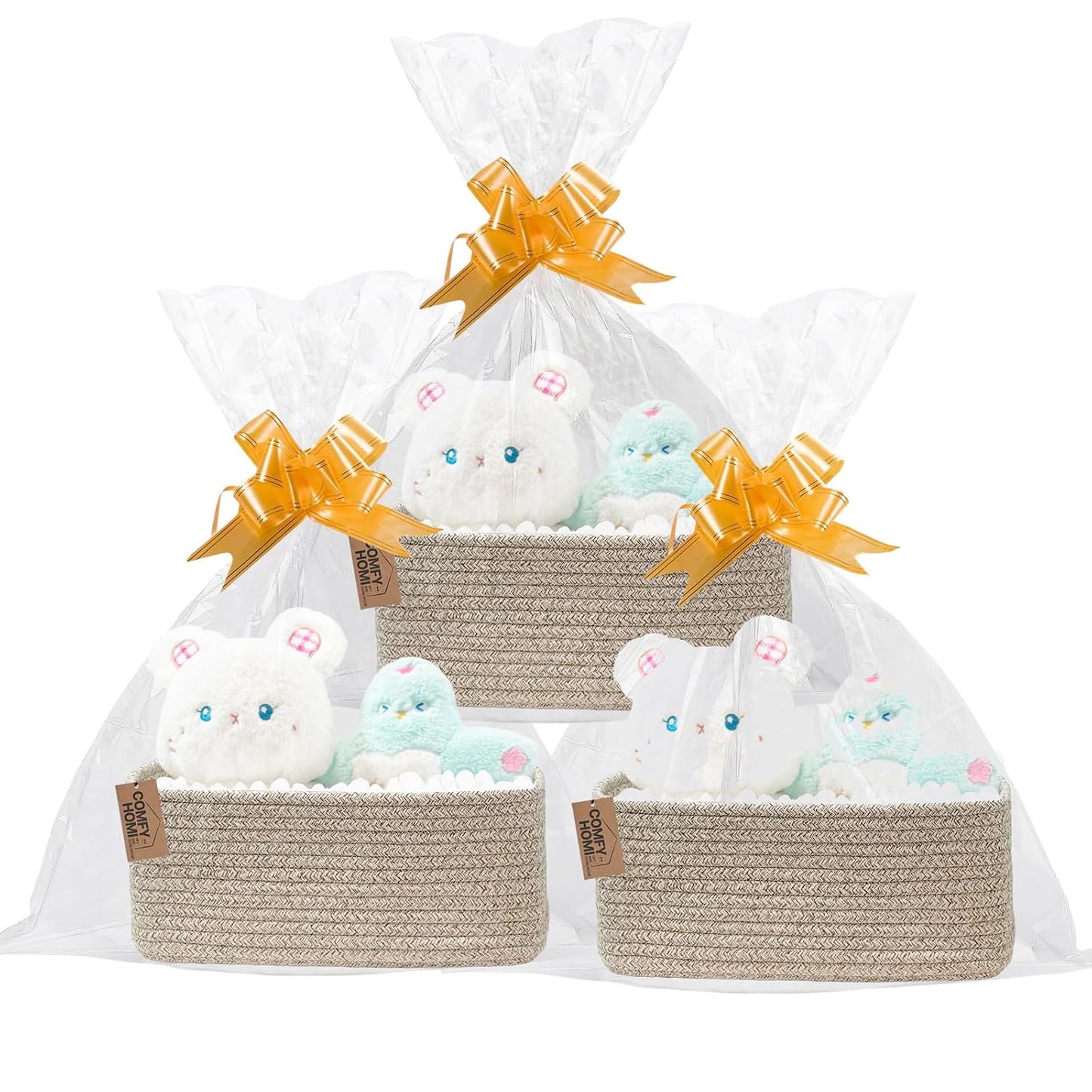COMFY-HOMI 13" x 8.5" x 5.1" Storage Baskets for Organizing | Cotton Rope Woven Basket | Toy Storage Bin Box | Basket for Shelves, Closet Organizer Bin, Decorative Closet Shelf, 3 Pack