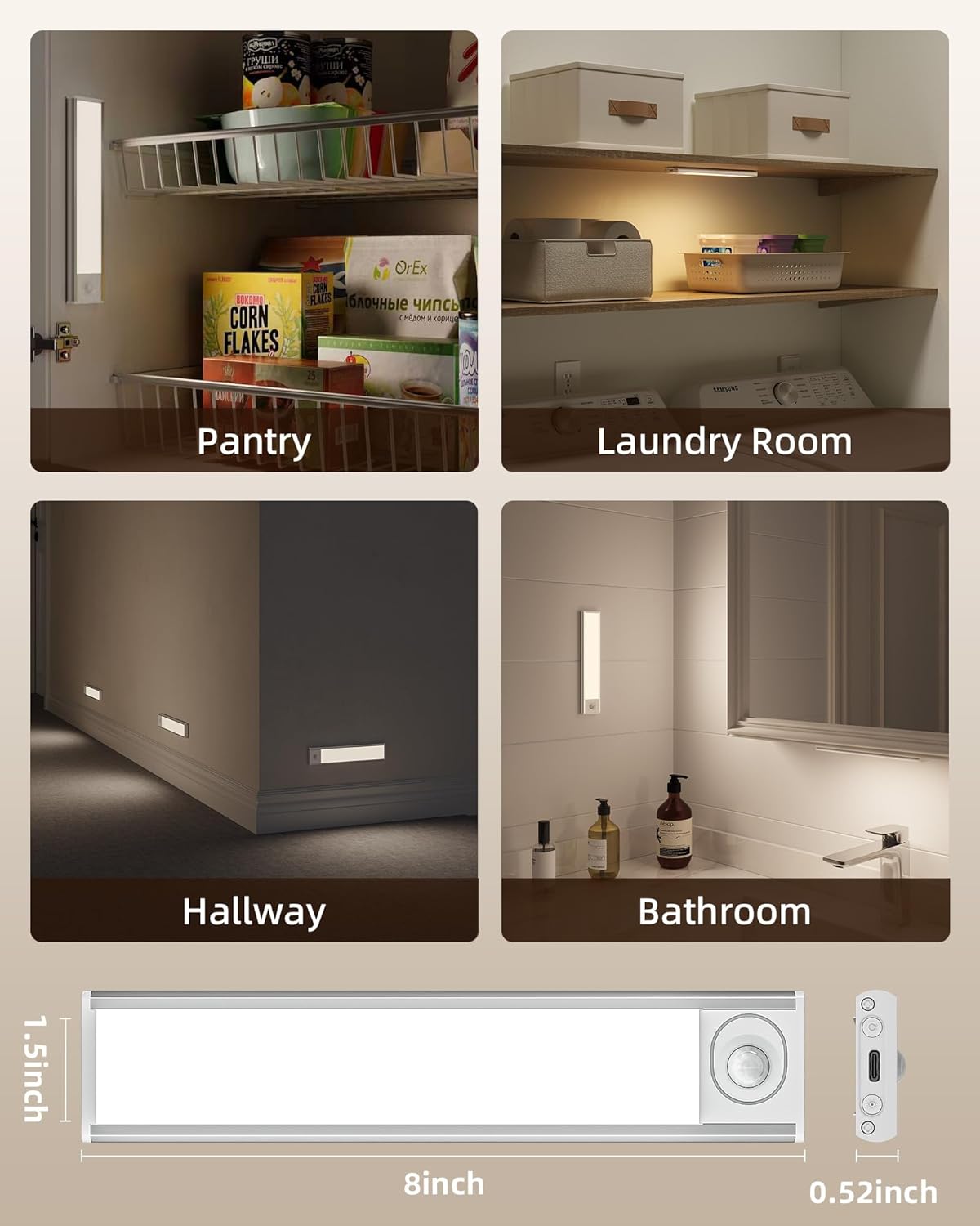 6-Pack Under Cabinet Lighting, 34 LED Rechargeable Battery Motion Sensor Light Indoor, Dimmable & 3 Color Temps, Magnetic Closet Lights, Wireless Under Counter Lights for Kitchen (8inch)