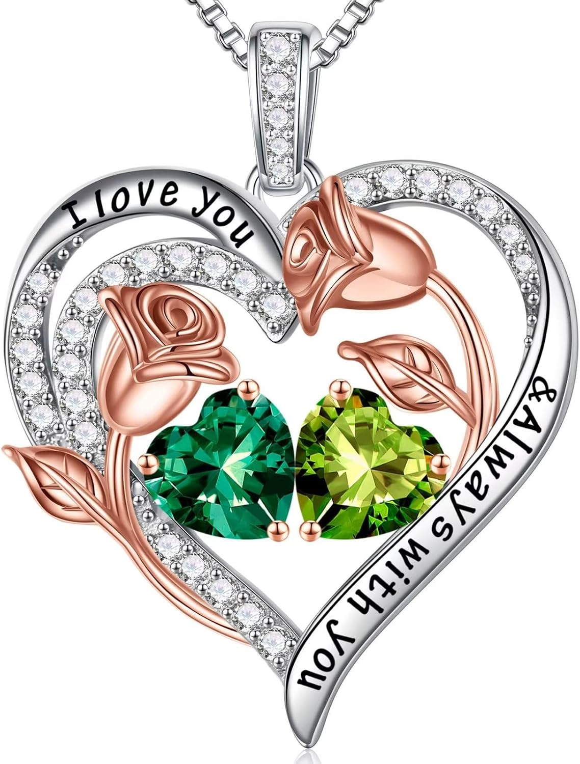Iefil Birthstone Necklace for Women - Rose Heart Necklace