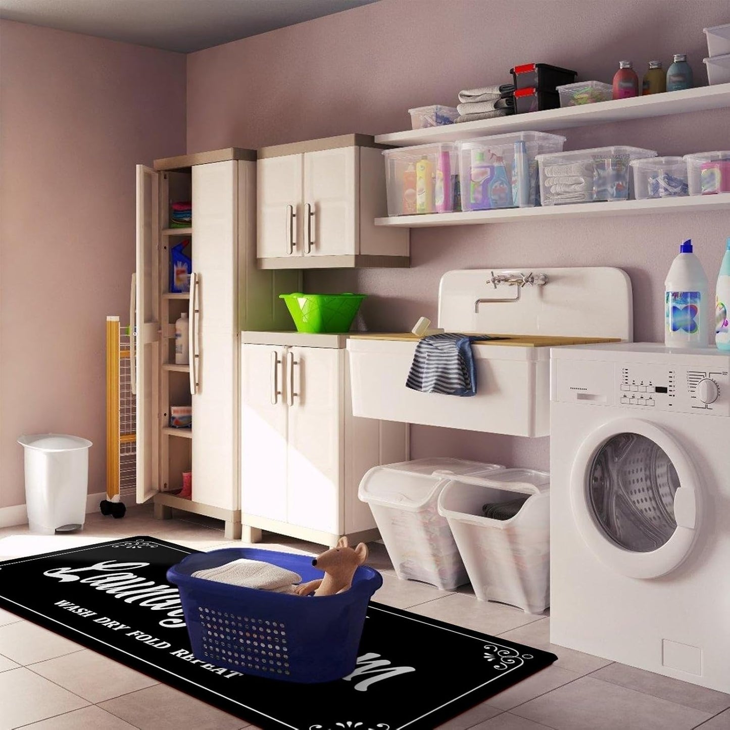 Laundry Room Rug Non Slip Floor mats Farmhouse Large Laundry Rugs for Laundry Room Mat Washer and Dryer Carpet Laundry Runner Room Decor 24x72inch(Black)