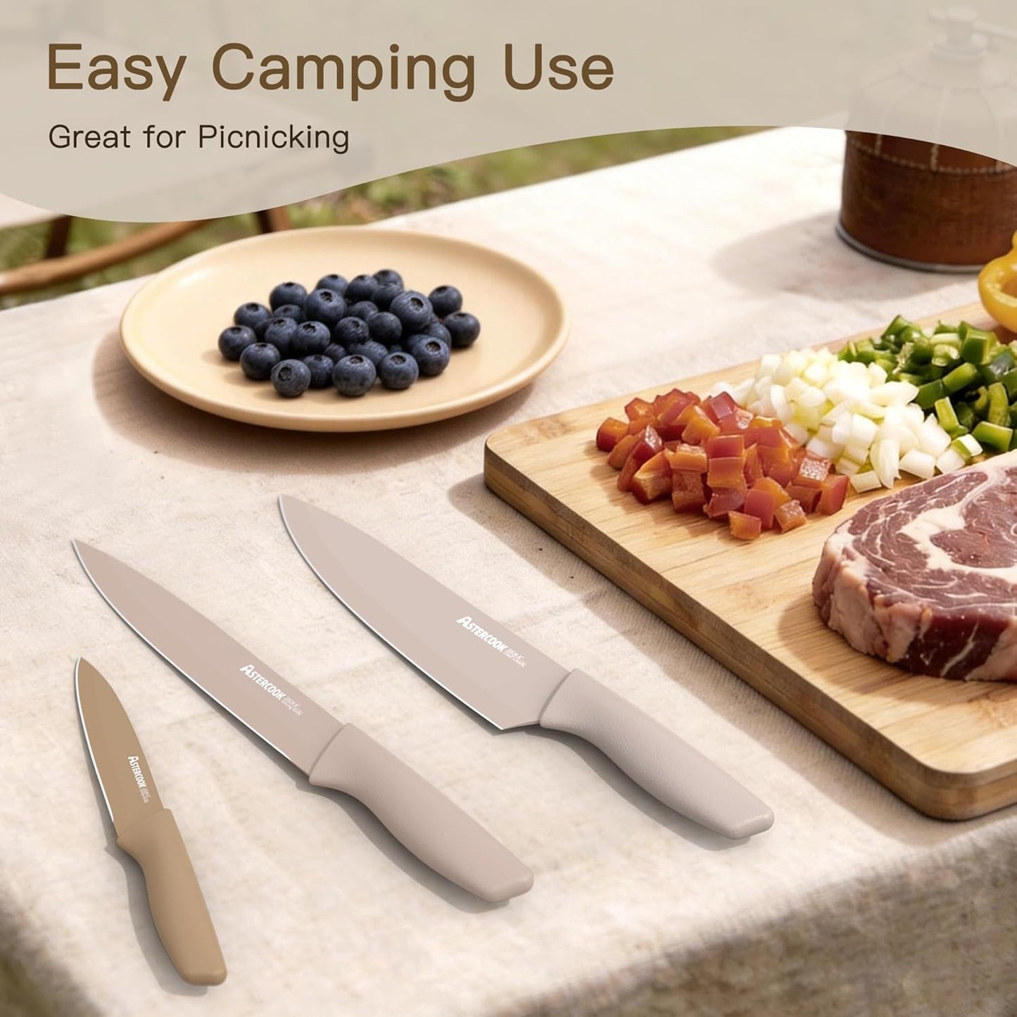Astercook Knife Set, 13 Pieces Kitchen Knives Set with Healthy Anti-Rust Coating, Dishwasher Safe, Stainless Steel Chef Knife Sets with 6 Blade Guards, Fathers Day Gift for Men