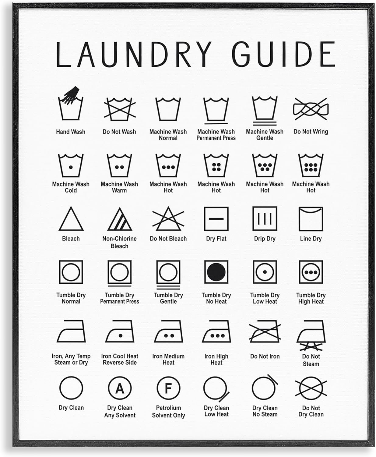 Stupell Industries 'Minimal Laundry Guide Chart', Framed Giclee Art, Black, 16 x 20 Inches, Easy to Hang and Sturdy, Made in USA, by Lettered and Lined