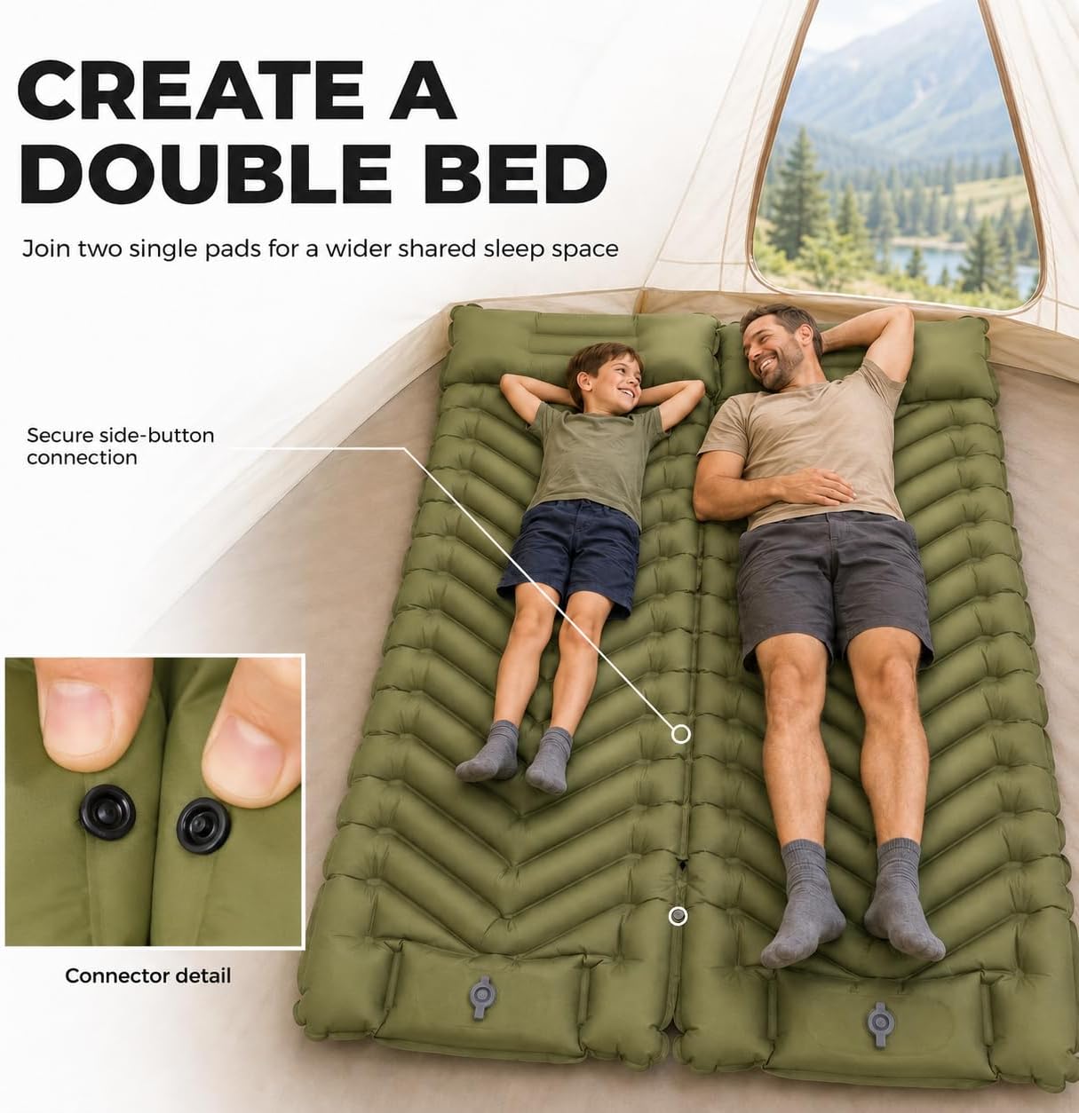 MalloMe Camping Mattress Sleeping Pad for Camping - Bed for Outdoors Self-Inflating Air Mattress for Backpacking Leak-Resistant Inflatable Travel Mat w/Foot Pump Compact Ultralight Single & Double