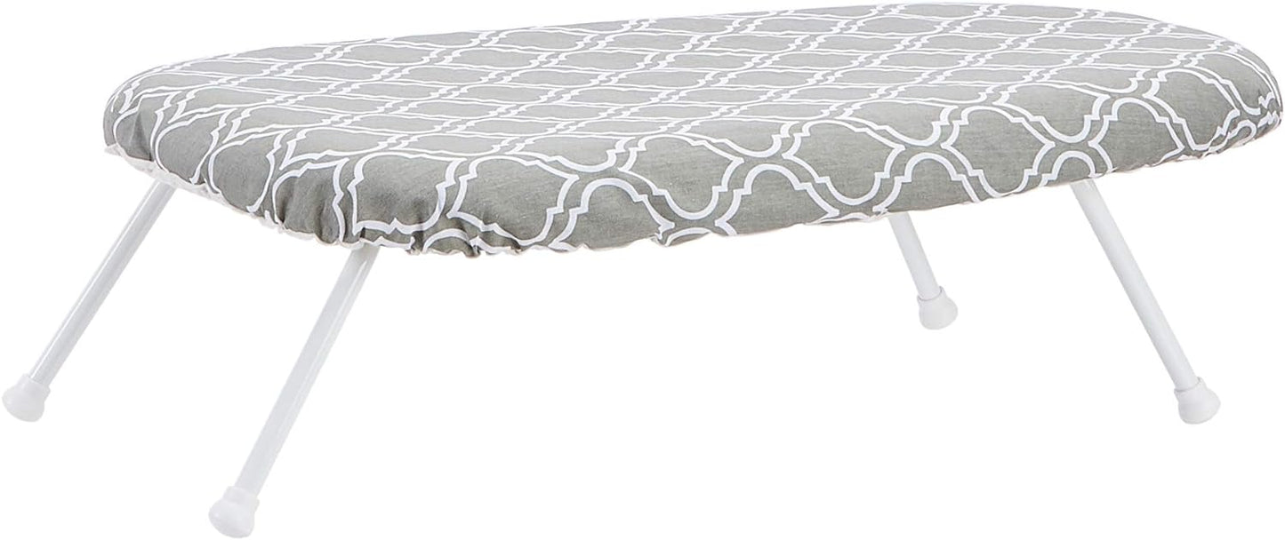 Amazon Basics Foldable Compact Tabletop Ironing Board with Folding Legs, Heat Resistant Portable, Lightweight, Non-Slip, Easy Storage, Trellis Removable Cover, 23.6"L x 7.1"W x 14.3"H, Chevron