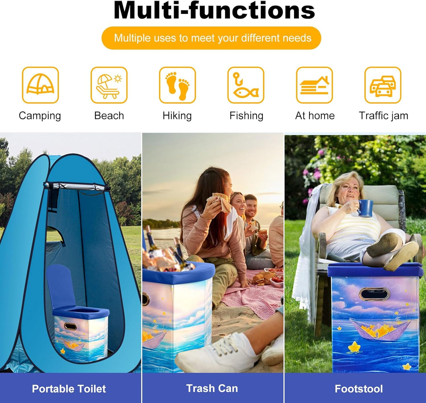 Ann Katy Upgrade XL Portable Toilet for Adults, Extra Large Portable Travel Floding Toilet, Camping Tall Toilets with Lid for Adults and Kids Compact Potty for Car,Hiking,Beach and Camping