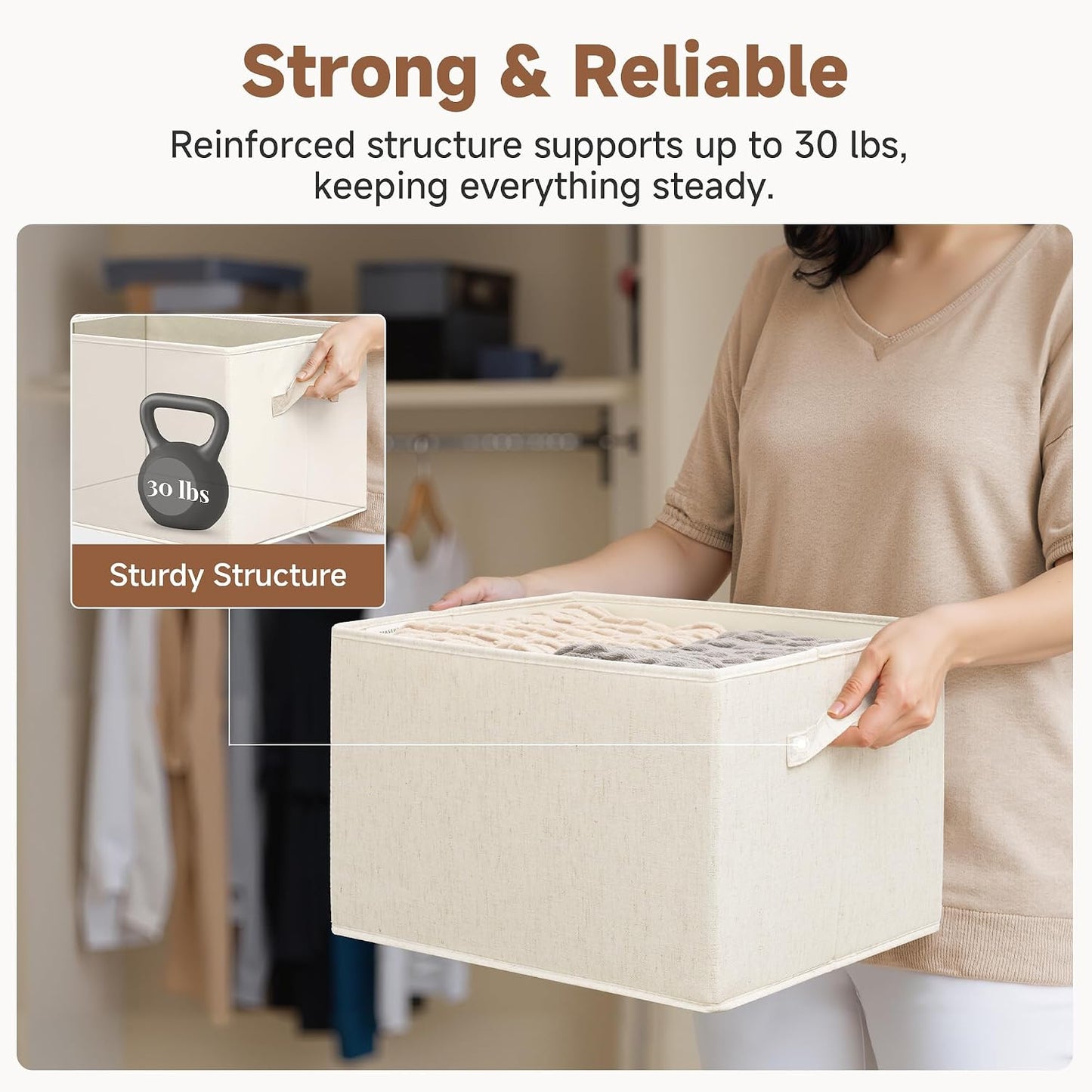 StorageWorks Closet Storage Bins, Beige(NaturWeave Fabric), Extra Large | Closet Organizers and Storage Bins, Shelf Baskets for Clothes Storage, Fabric Storage Bins for Organization