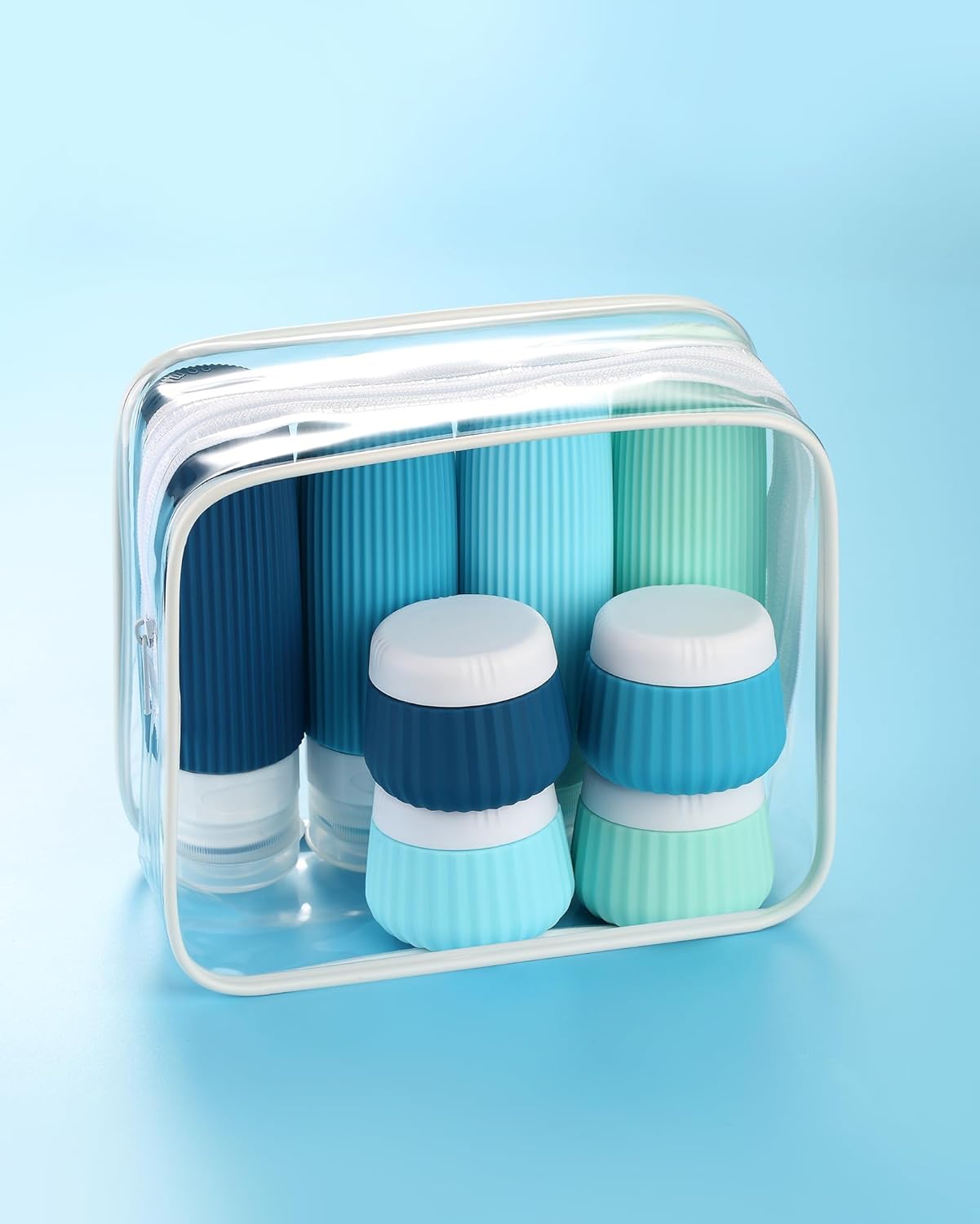 Mrsdry Travel Bottles for Toiletries 8 Pack, Tsa Approved Travel Size Toiletries 3 oz, Containers for Toiletries, with Clear Bag, Leak Proof Silicone Squeezable Essentials Creams Jars