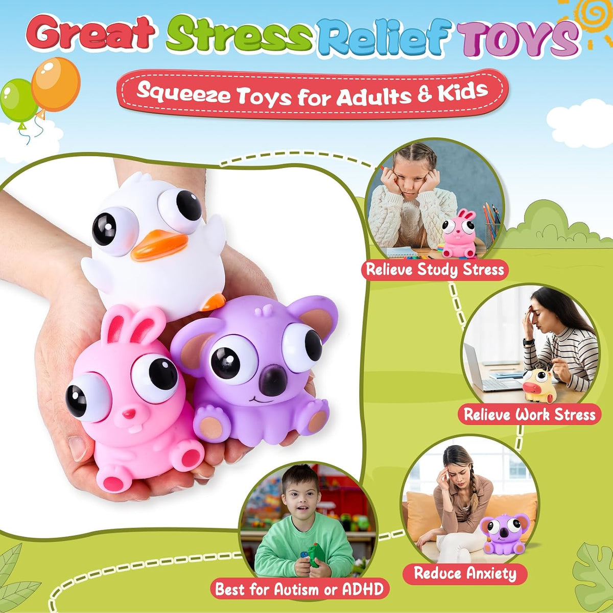 8 Pack Animal Squishy Fidget Toys, Cute Squishies Toys for Kids Adults