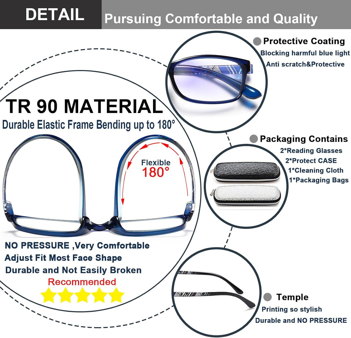 EYEURL Reading Glasses for Men Women Blue Light Blocking Readers 3.00