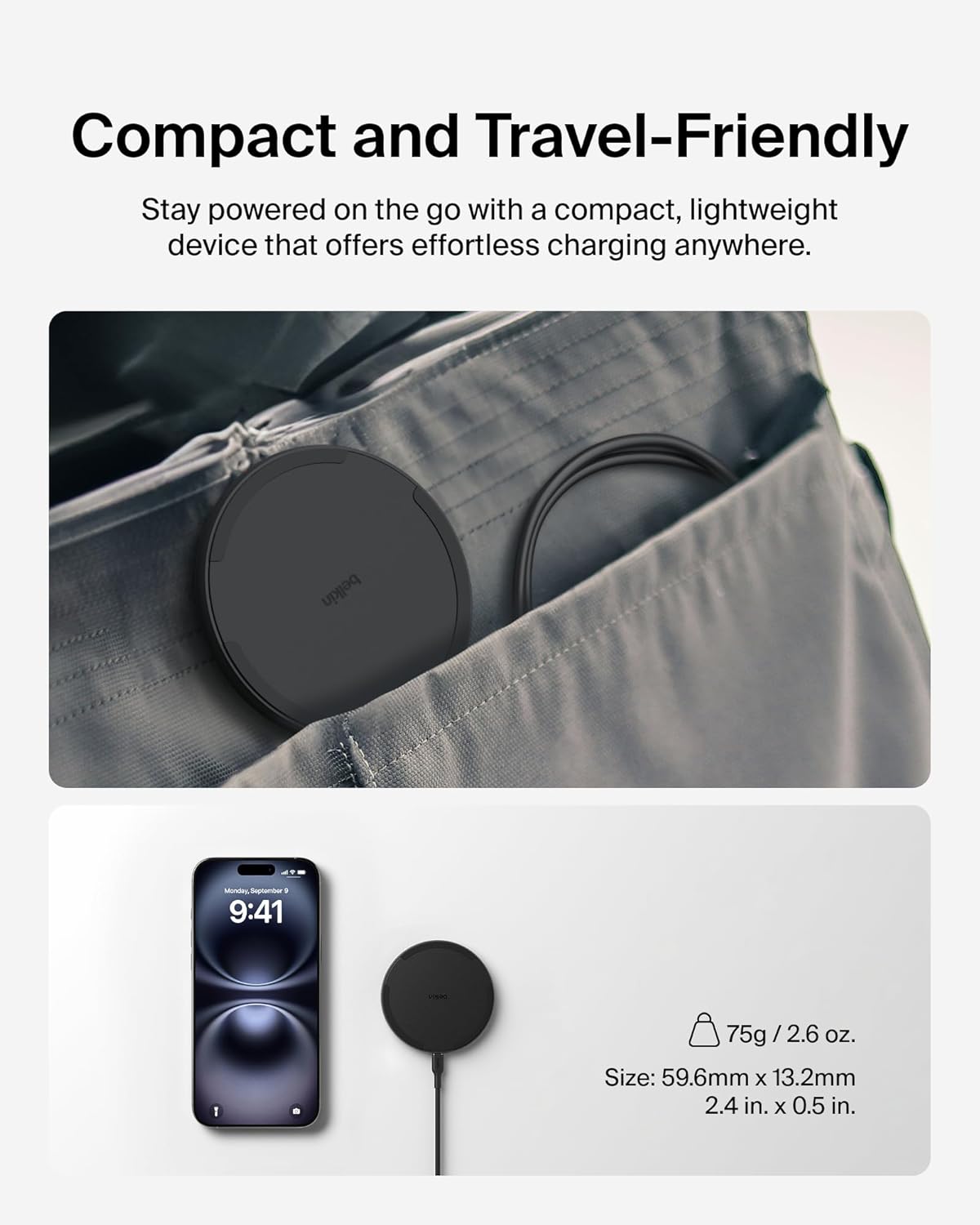 Belkin Wireless Charging Pad 15W - Qi Charger, Charging Station for Apple iPhone 17, iPhone 16/15/14 Series, AirPods, Samsung Galaxy S25, Galaxy S24, Pixel 10 - Power Supply and Cable Included - Black