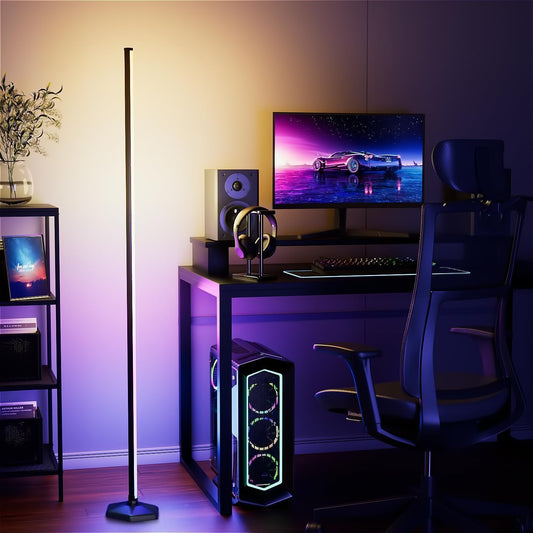 YIKBIK RGB Corner Floor Lamp, 65" Color Changing LED Floor Lamp Bluetooth APP Remote Control Music Sync Modern Standing Lamp 16 Million DIY Colors with Heavy Base for Living Room Bedroom GameRoom