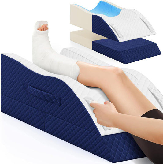TranquilRelax Elevation Pillows for Leg After Surgery, Memory Foam Adjustable Wedge Pillow for Injury or Rest, Ankle Pillow for Sleeping Blood Circulation, Blue/Single Leg