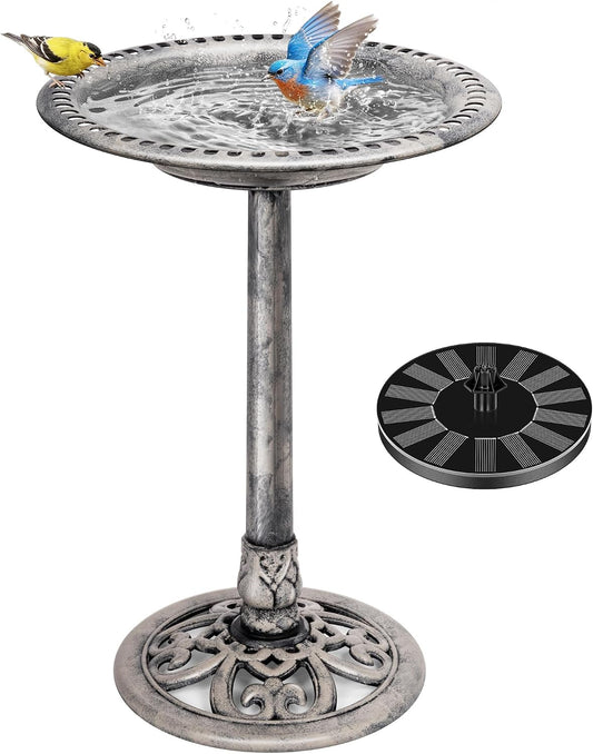 VIVOHOME Bird Bath with Solar Fountain for Outside, Pedestal, Gray