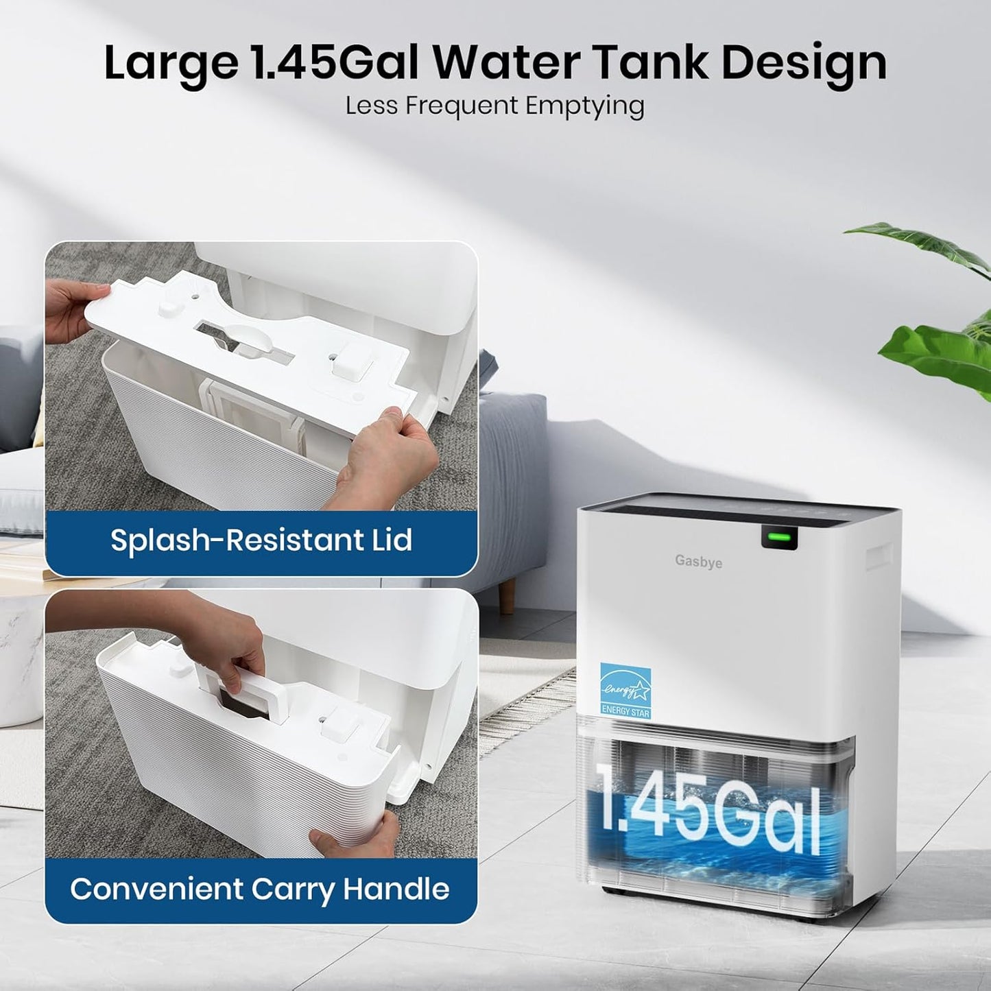 Gasbye Energy Star 2026 Dehumidifier with [𝗥𝗲𝗽𝗹𝗮𝗰𝗲𝗮𝗯𝗹𝗲 Pump] for Basement – [44dB Quiet, Easy to Clean & Clog-Free], Max 75 Pints/Day, 16.5ft Drain Hose, Auto Shut-Off, Auto Restart, White