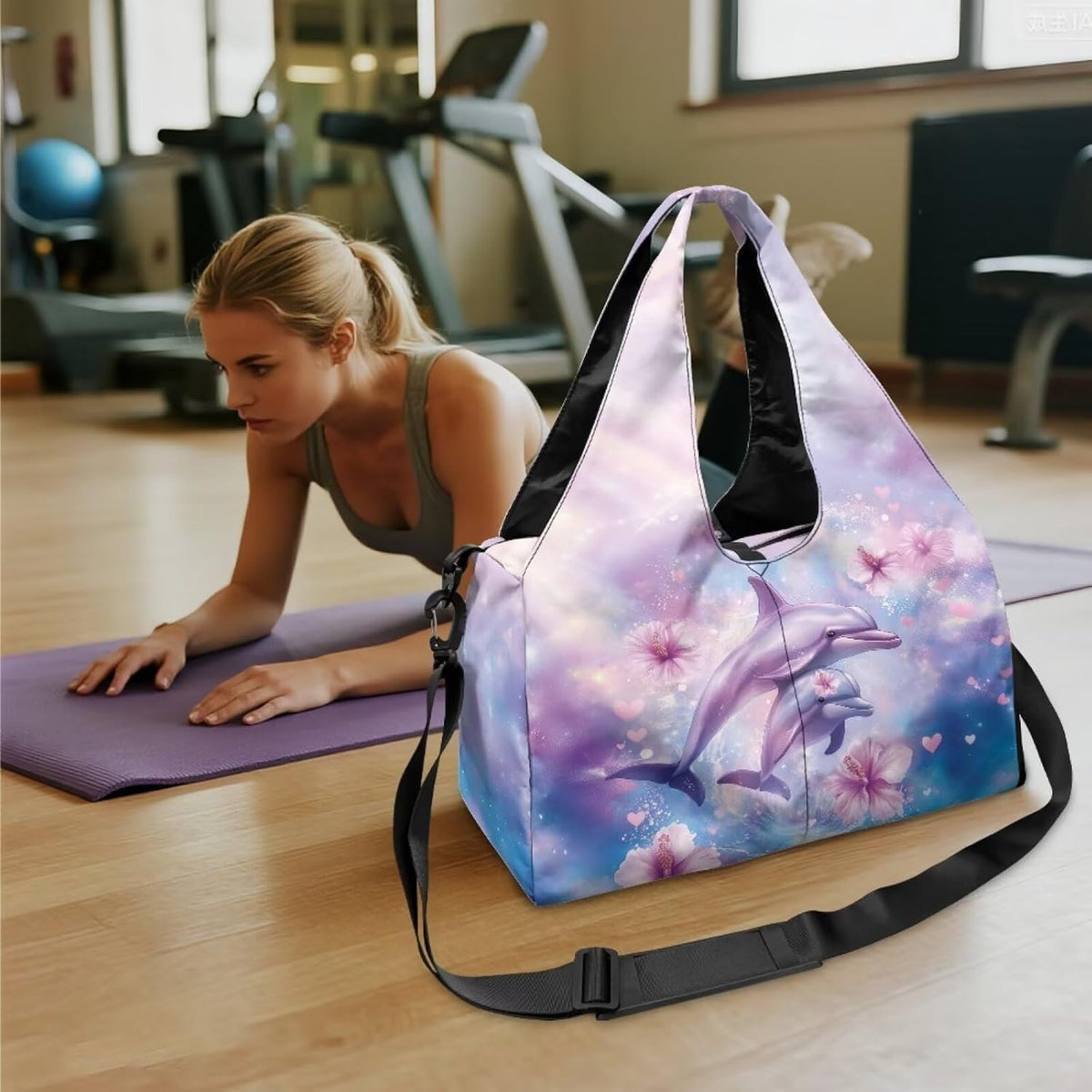 Gym Bag with Yoga Mat Holder Large Tote Bag With Multi Pockets for Women Men Dry Wet Separated Pocket Carryall Yoga Tote Bag for Pilates Travel Workout Office
