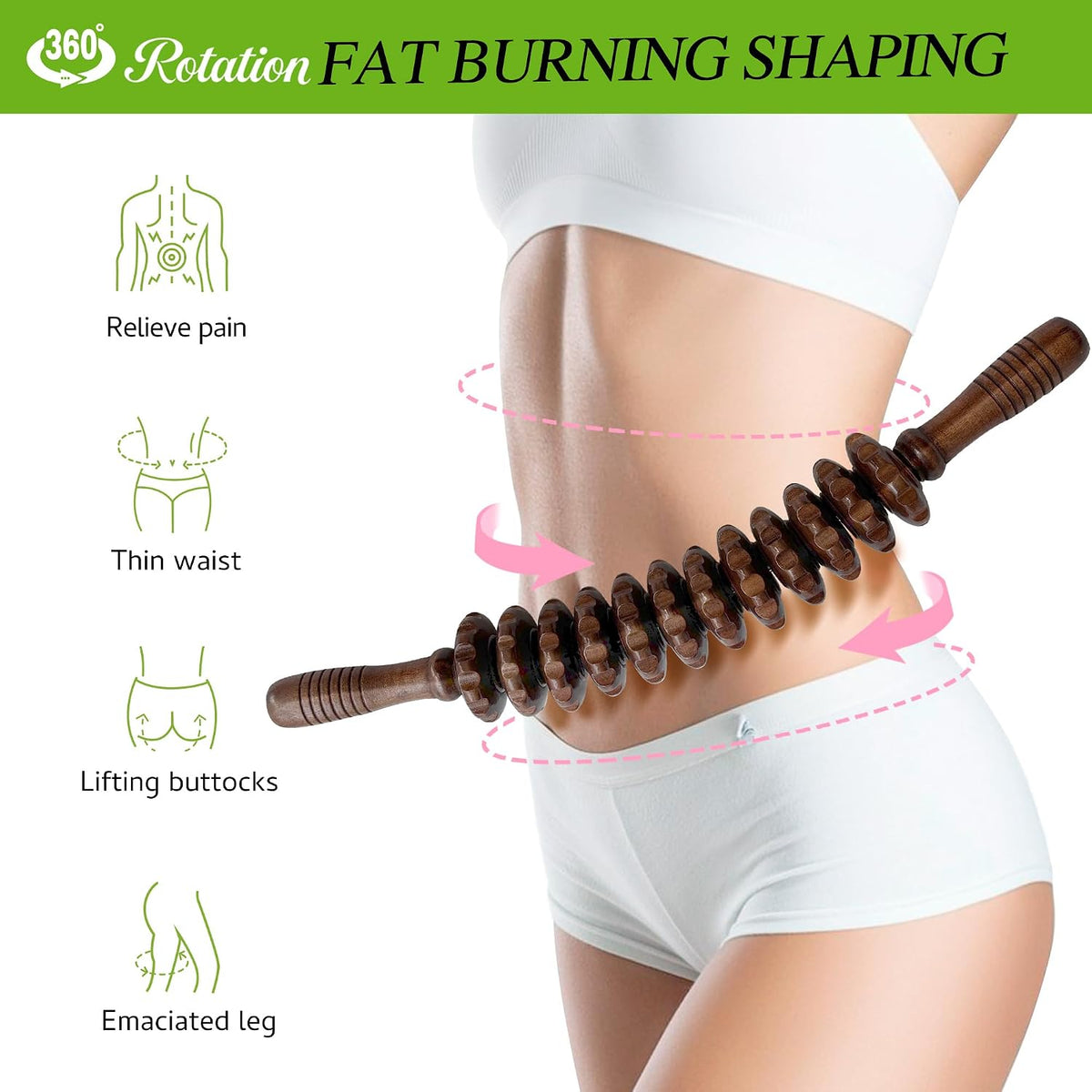 Wood Therapy Massage Roller Stick for Muscle Relief & Cellulite Reduction