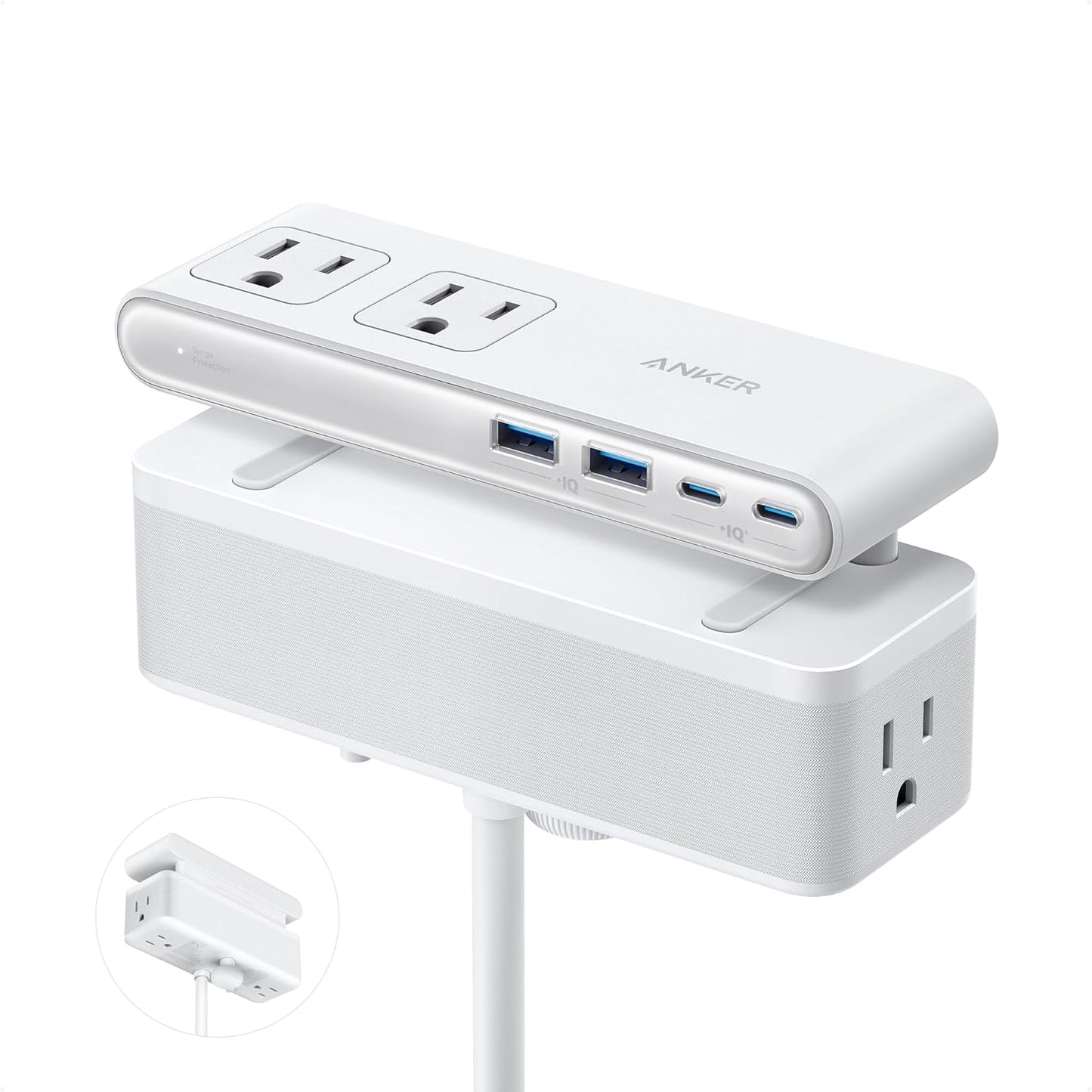 Anker Nano Power Strip, Desk Clamp with 1500J Surge Protector, 5ft Extension Cord, 70W Max Gaming Desk Accessories, 6 AC, 2 USB A, 2 USB C, Home Office Essentials, Fit 0.6~1.8'' Tabletop Edge