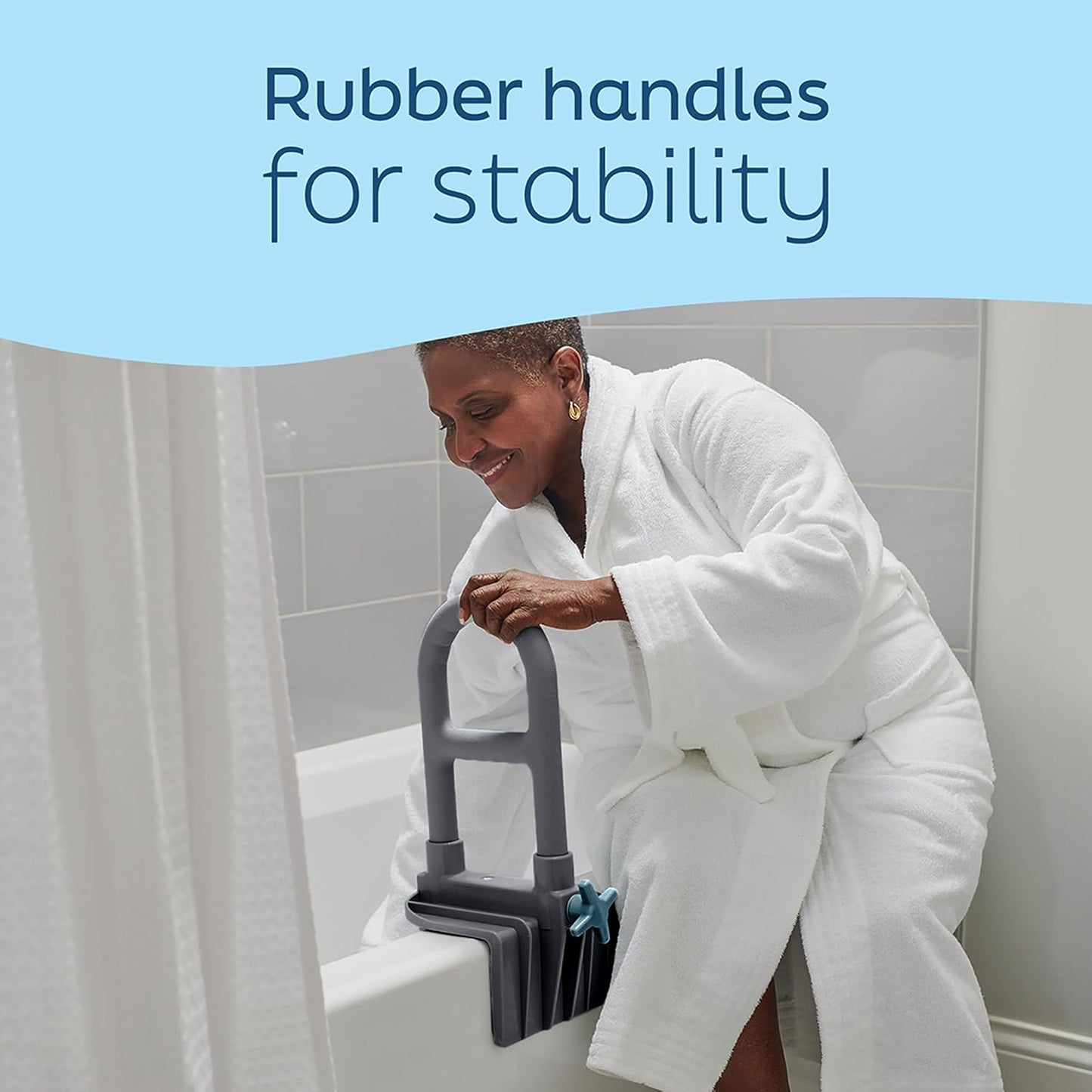 Medline Deluxe Plastic Tub Grab Bar, Microban Protection, 250lb Weight Capacity, Grey
