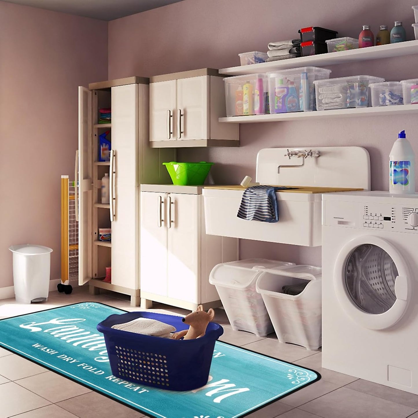 Laundry Room Rug Non Slip Floor mats Farmhouse Large Laundry Rugs for Laundry Runner Room Mat Washer and Dryer Carpet Laundry Room Decor 20x47inch(Turquoise)