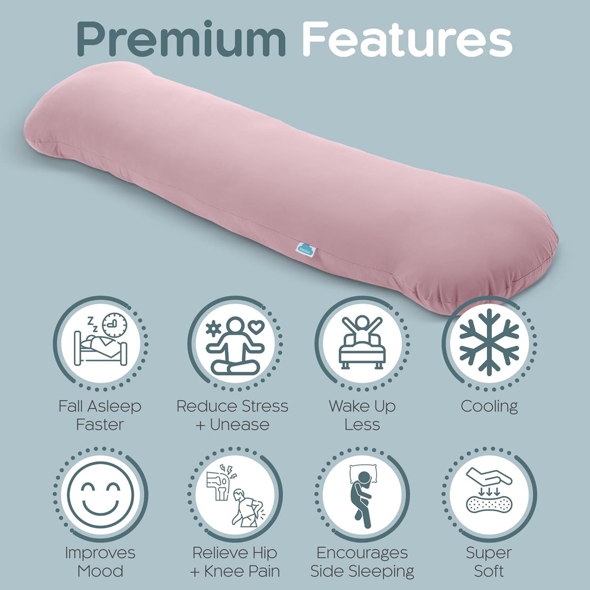 SleepCloud Weighted Body Pillow 6.5lbs - Weighted Pillow for Deeper Sleep (41” x 10”) - Cooling Body Pillows for Adults, Full Body Pillow for Adults, Side Sleeper Body Pillows with Cover (Blossom)
