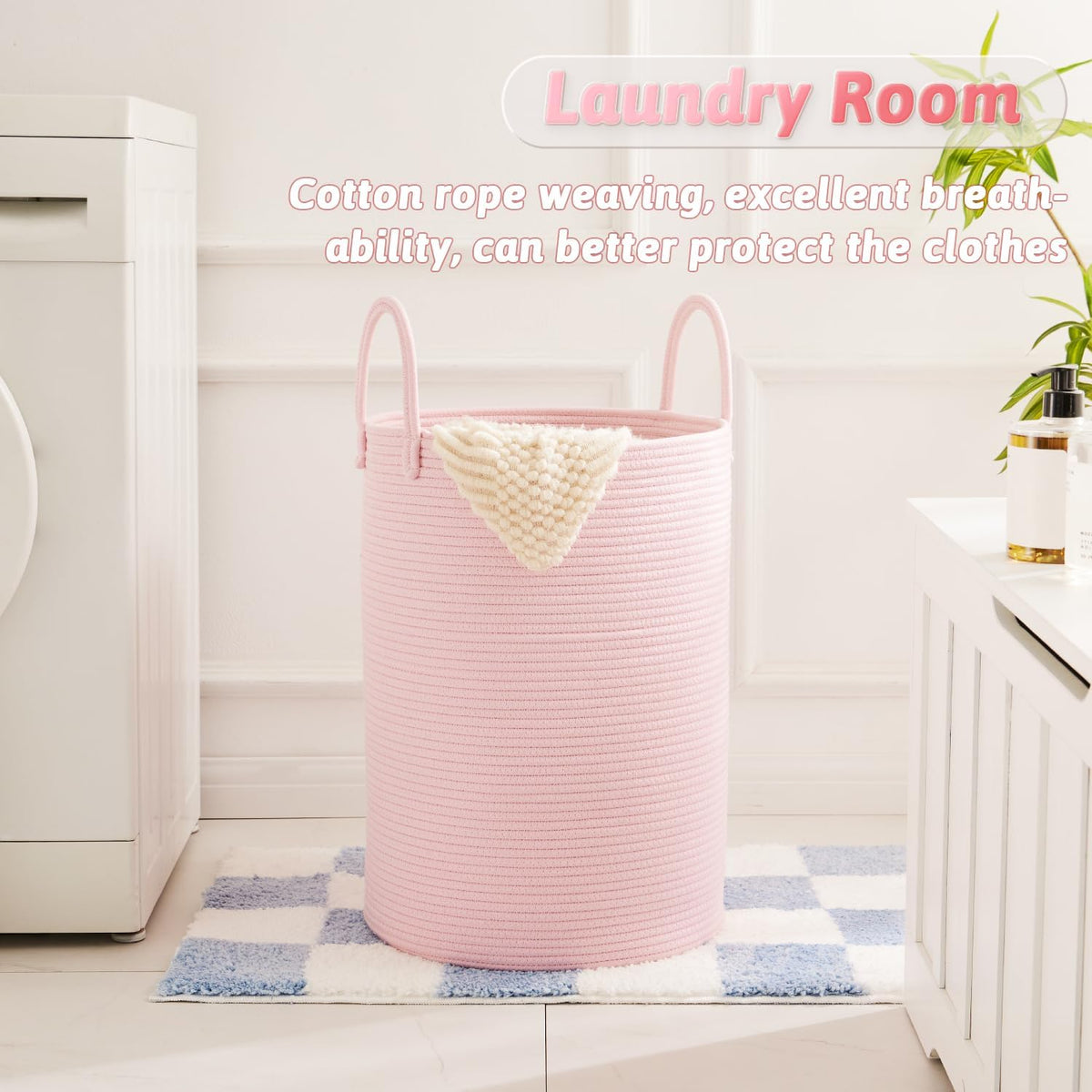 Artfeel Laundry Basket,Woven Cotton Rope Laundry Hamper,80L for Decorative Storage of Dirty Clothes,Toys and Blankets in Bathroom,Baby Room and Living Room