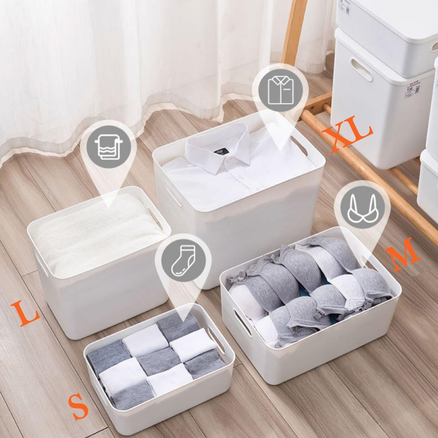 4 pack large plastic White storage bins with Lids, Toy Box Chest with Handle，Organizer Containers Baskets for Baby,Nursery，Shelves，Playroom, Bedroom，Office,Closet，home (White, 4XL)