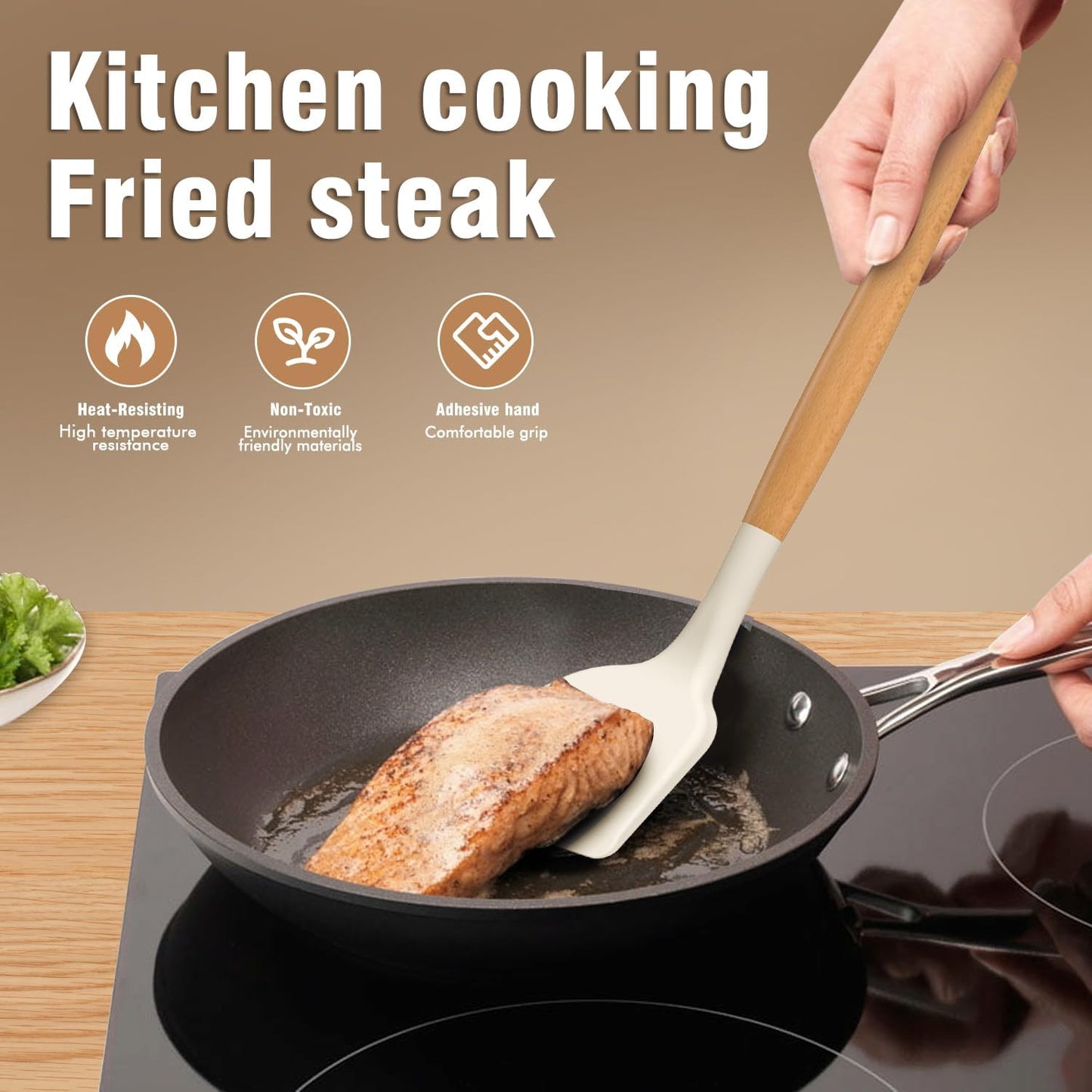 AVGPD Silicone Cooking Utensils Set, Silicone Utensils for Cooking, 446° Heat Resistant Kitchen Utensil Silicone Spatula Sets, Kitchen Gadgets for Non-Stick Cookware BPA FREE (Cream White)