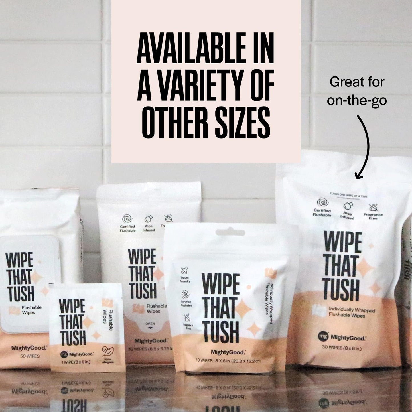 Wipe That Tush On-The-Go Flushable Wipes - 1 Packs of 30 Individually Wrapped Travel Wipes - Fragrance Free & Hypoallergenic - Extra Large & Soft - Aloe & Vitamin E - Septic-Safe - Travel Essentials