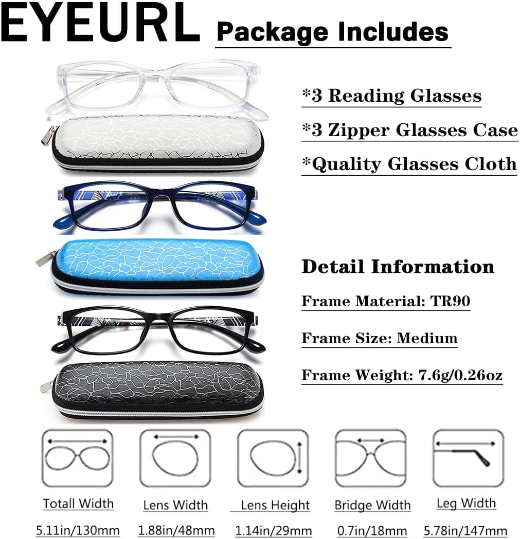 EYEURL Reading Glasses for Men Women Blue Light Blocking Readers 2.50