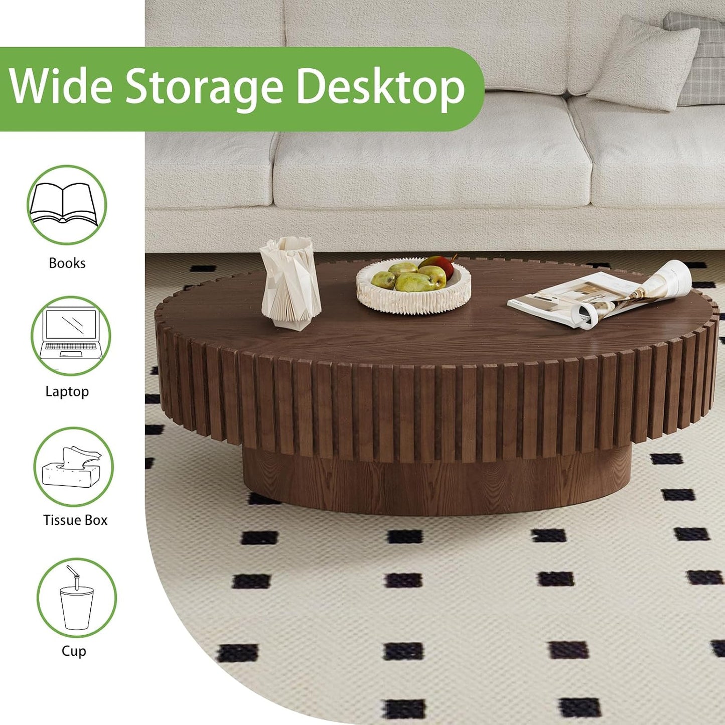 Handmade Wood Oval Coffee Table (Walnut 43.3 in) | Contemporary Style for Living Room, Pedestal Design & Easy Assembly