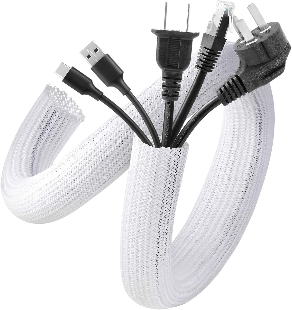 AGPTEK Cable Sleeve, 10ft - 1 inch Cable Management Cord Hider, White