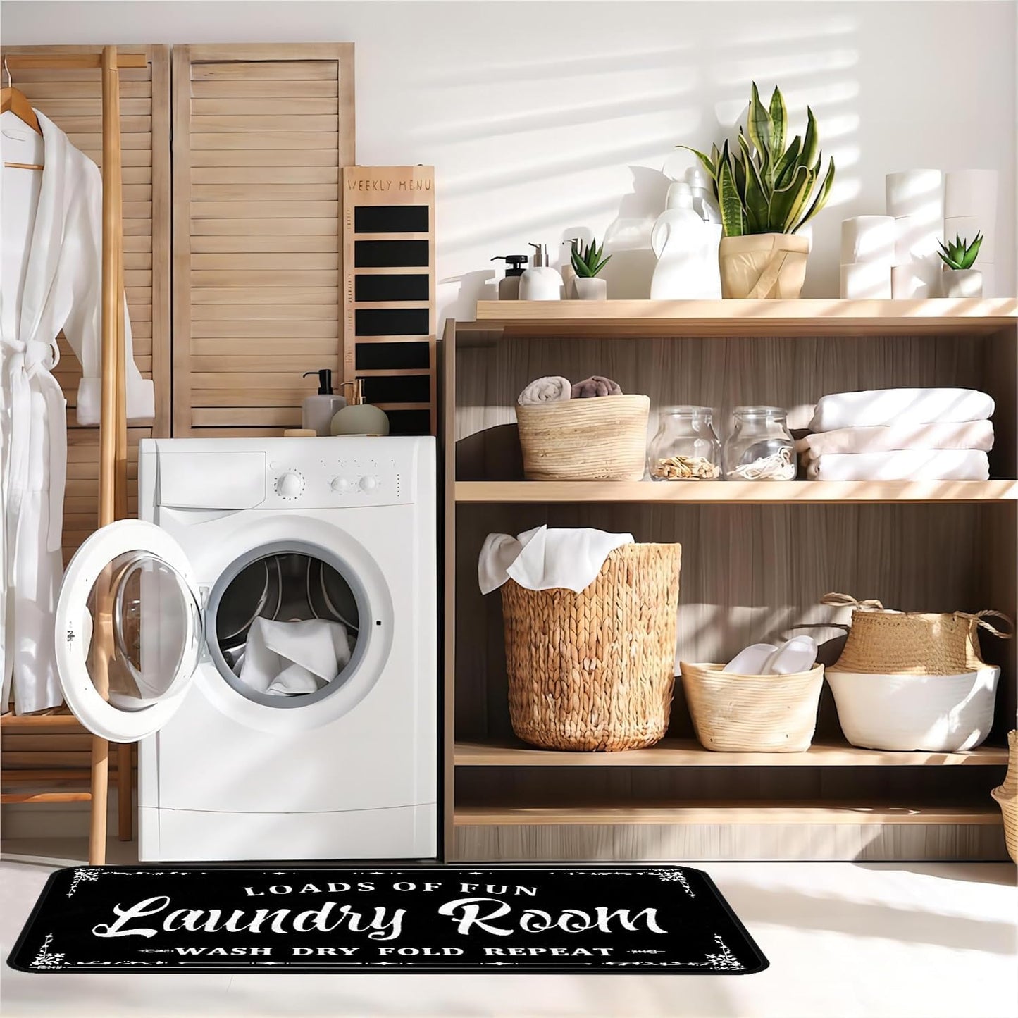 Black-1 Farmhouse Laundry Room Rug Runner, Non-Slip Floor Mat, Waterproof for Kitchen, Bathroom, and Mudroom Decor 20''x48''
