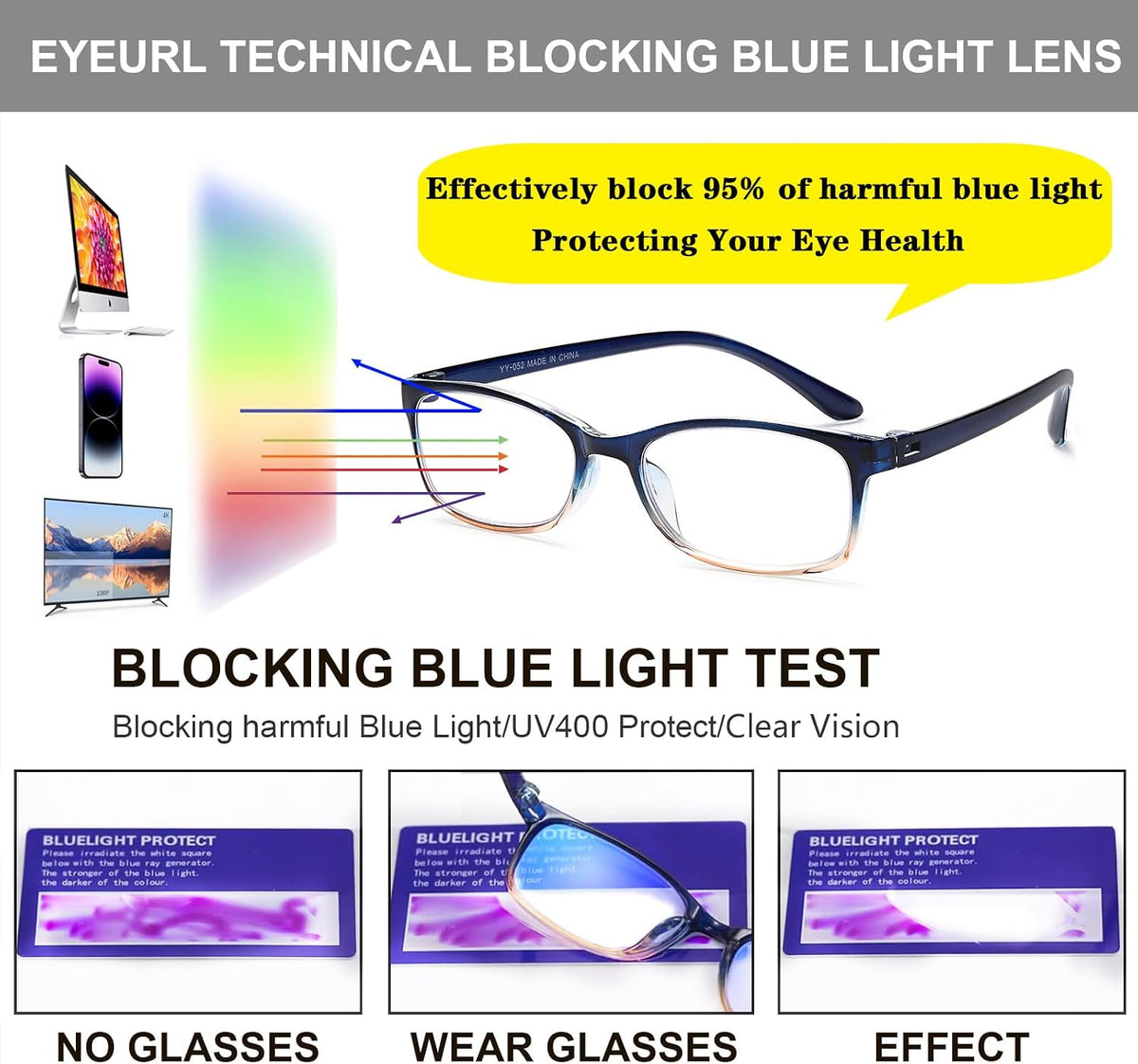 EYEURL Reading Glasses for Men Women Blue Light Blocking Readers 2.75