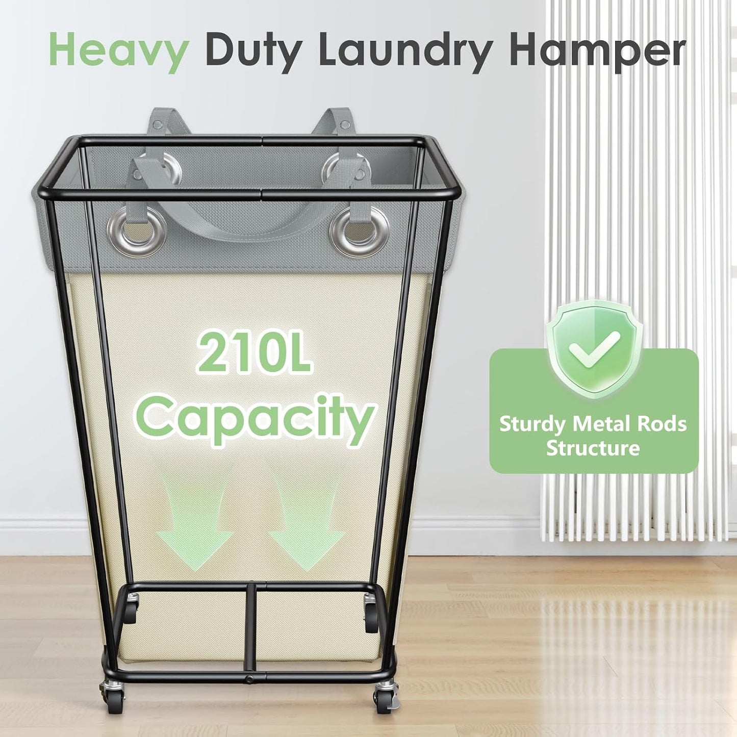 HILIUS Laundry Hamper with Wheels 210L Large Hamper Rolling Laundry Basket