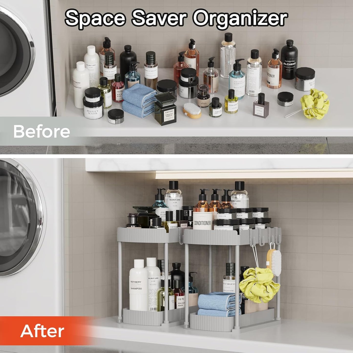 Ukeetap 2 Pack Multi-Purpose Pull-Out Storage Organizers, Under Sink Organizers and Storage for Bathroom & Kitchen, Under Cabinet Organizers and storage, 12.8 Inch, Grey